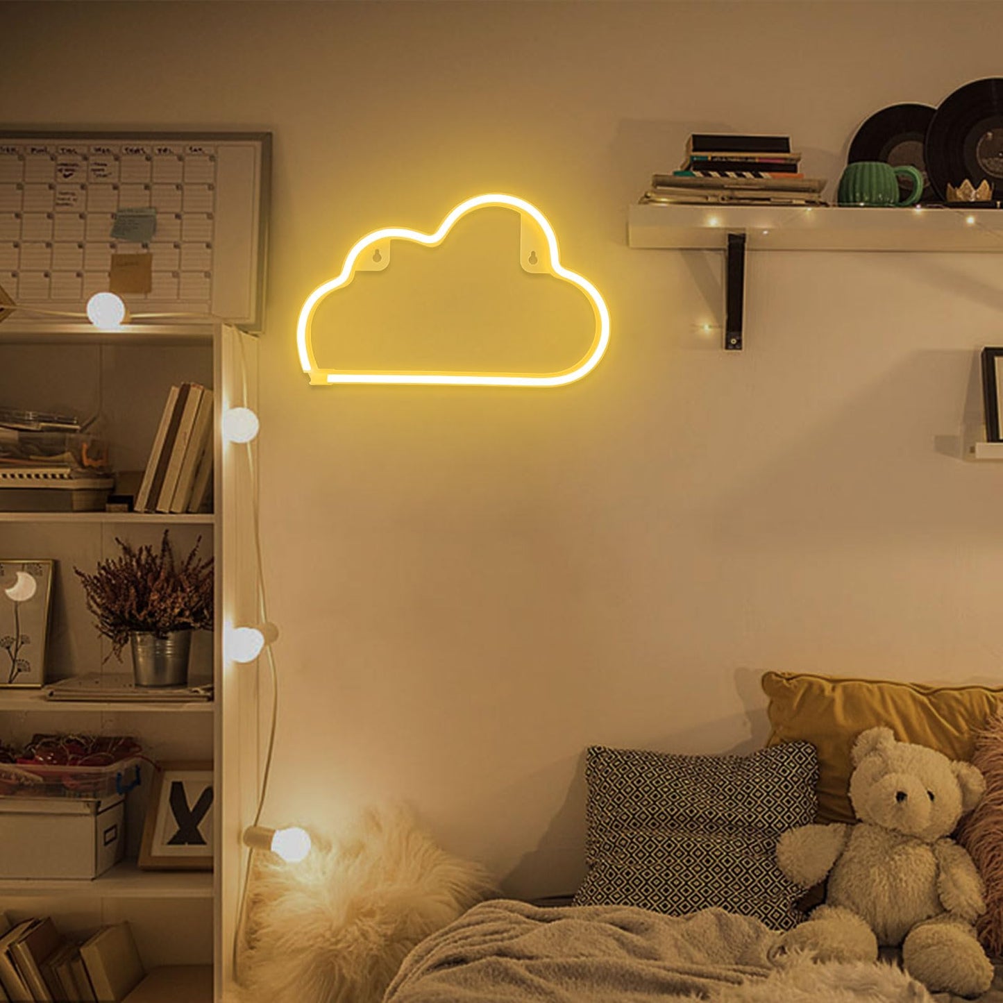 Cloud Neon Sign Warm White Cloud Light Sign for Wall Decor,Battery or USB Powered Clouds Shaped LED Sign Decoration Lights for Bedroom Aesthetic Teen Girl Kid Room Christmas Birthday Wedding Party