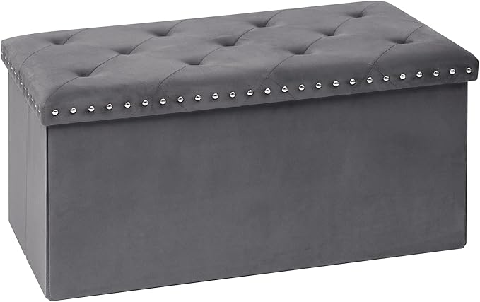 B FSOBEIIALEO Storage Ottoman Cube Folding Tufted Ottomanse, Storage Boxes Footrest for Bedroom, Luxury Velvet Fabric 30 * 15 * 15 Inches Grey