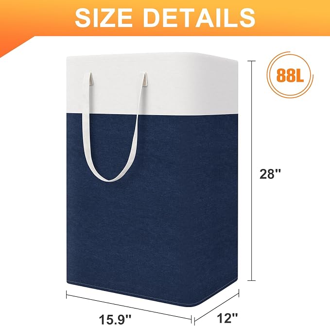 TasticTotes laundry basket 3-Pack, laundry hamper, Hamper with handles, collapsible laundry baskets, Waterproof dirty clothes hamper, Towel Storage for Home or Dorm, 88L-Blue