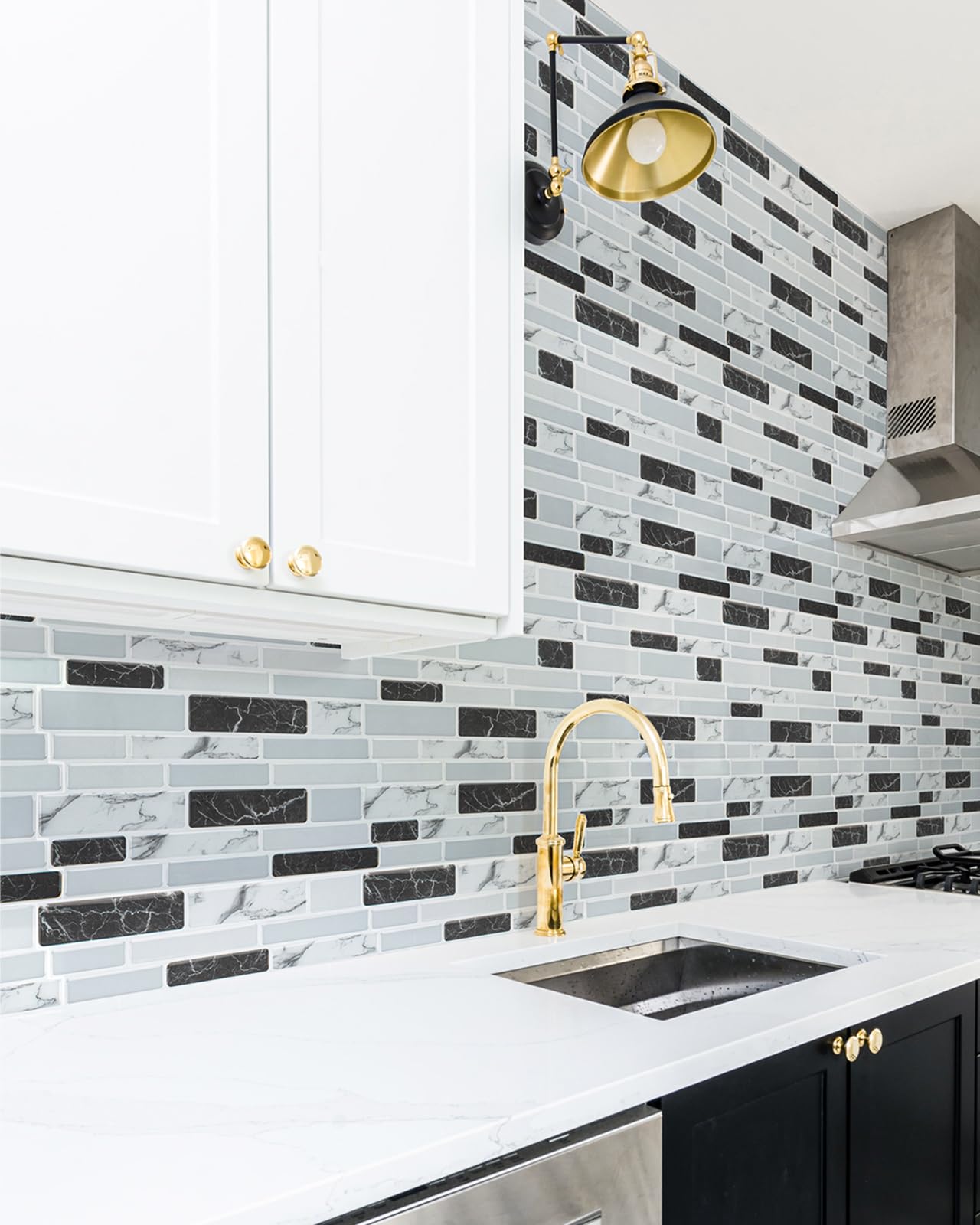 Art3d Thick Peel-and-Stick Kitchen Backsplash Tile, 10-Sheet Marble Design Self Adhesive Wall Tiles for Kitchen Bathroom Back Splash - Grey
