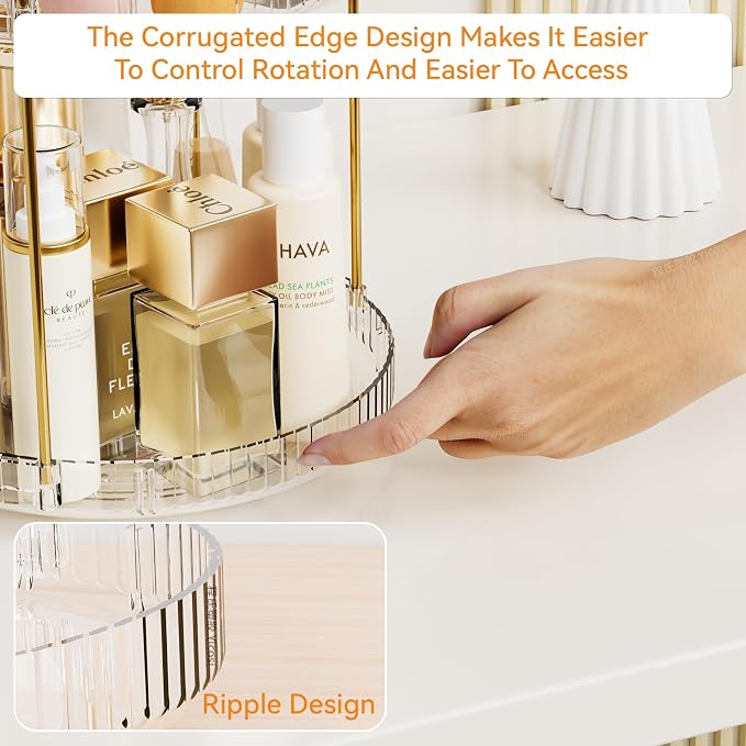 Yieach Acrylic 360 Rotating Makeup Organizer and Perfume Organizer,3 Tier Make Up Holder and Acrylic Skincare Organizers for Countertop,Vanity,Bathroom,Clear Spinning Beauty Organizer for Face Product