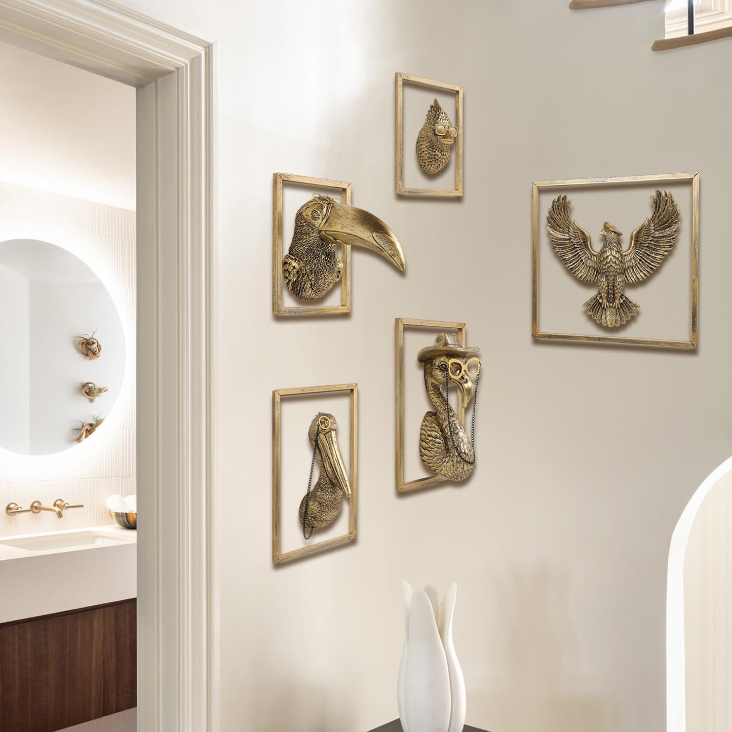 Bird Wall Art Decoration Sculpture(5 Pack,Gift Metal Frame)- Exquisite Wall Hanging Sculptures for Living Room, Bedroom, Office - Handmade Home Art Decor & Unique Housewarming Gift