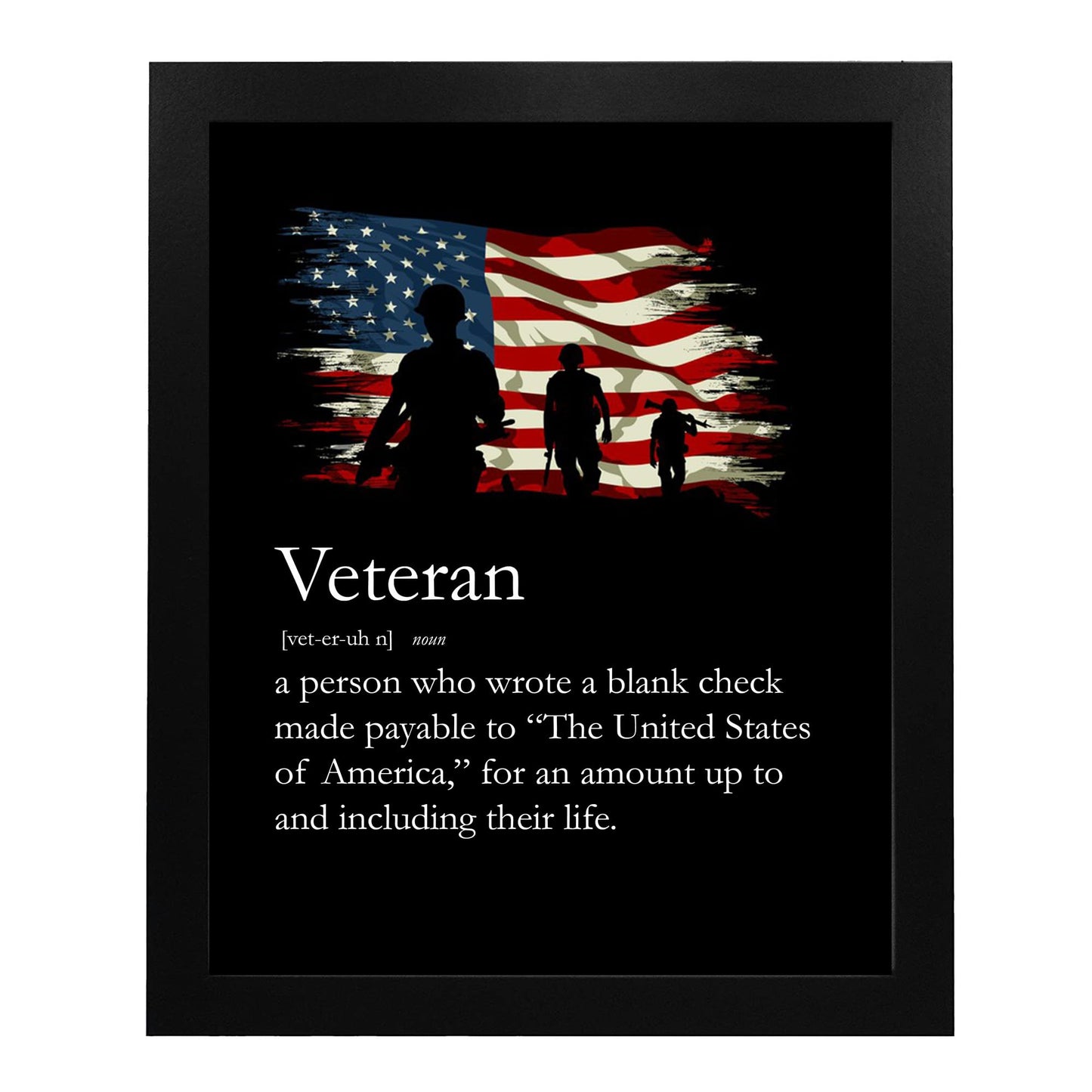 Definition of Veteran Patriotic Wall Art Print - USA Military Silhouette Poster Print for Home, Office, Shop & Restaurant - 8x10 Unframed Wall Art Decor for Veterans & Military Enthusiasts