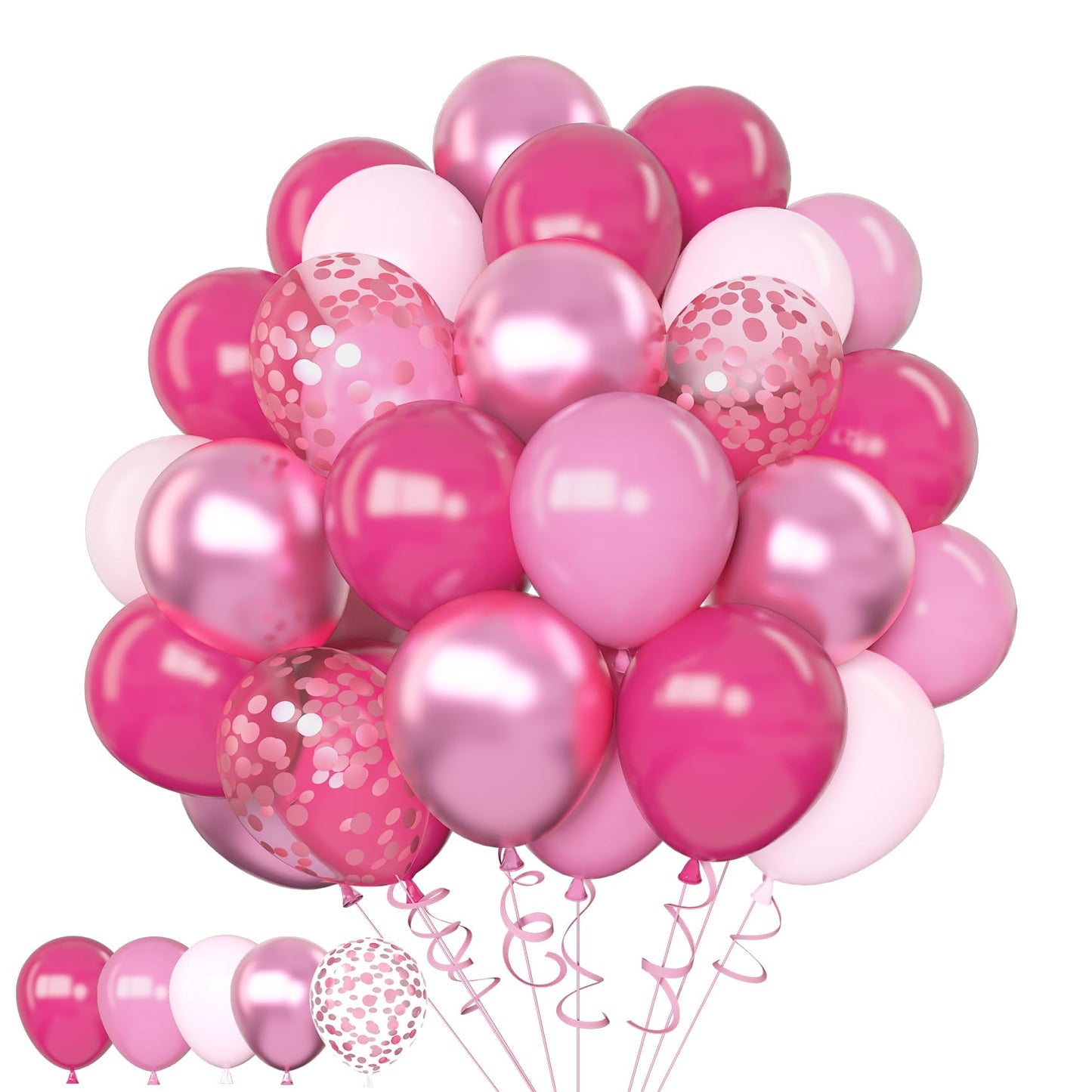 Amandir 153 Pcs Pink Balloon Arch Garland Kit, Different Sizes 18 12 10 5 inch Latex Metallic Confetti Hot Pink Balloons for Valentines Day Baby Shower Birthday Princess Wedding Party Decorations