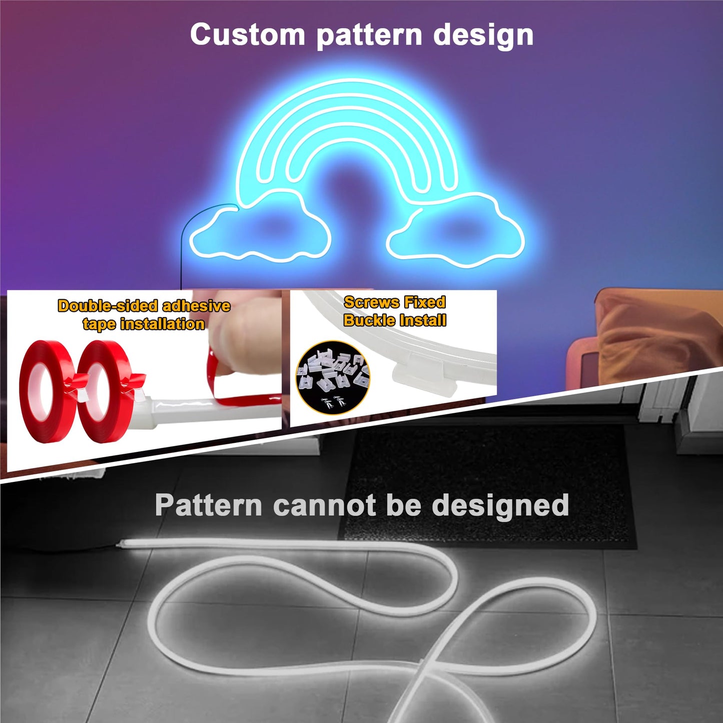 Cozylady 66Ft (33Ft * 2 Rolls) RGB LED Neon Rope Lights for Bedroom, 20m LED Strip Lamp with Double Sided Adhesive Tape, App/Remote Control DIY Lights Decorate The Outdoor and Indoor of Your Home