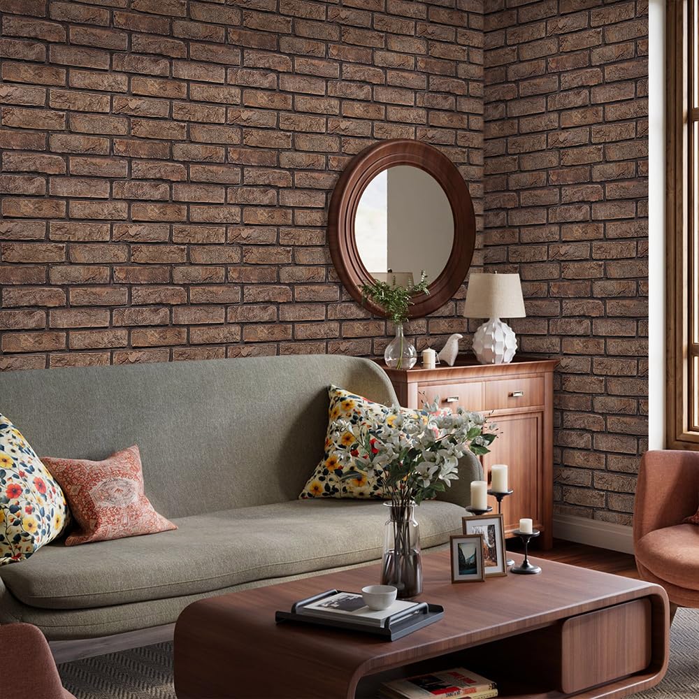 Commomy 3D Faux Brick Wall Panels - 10 pcs 11.8" x 11.8" Small Size Thin PVC Peel and Stick Brick Backsplash Brick Wallpaper Tiles for Kitchen,Living Room,Fireplace,Quick Interior DIY Home Wall Decor
