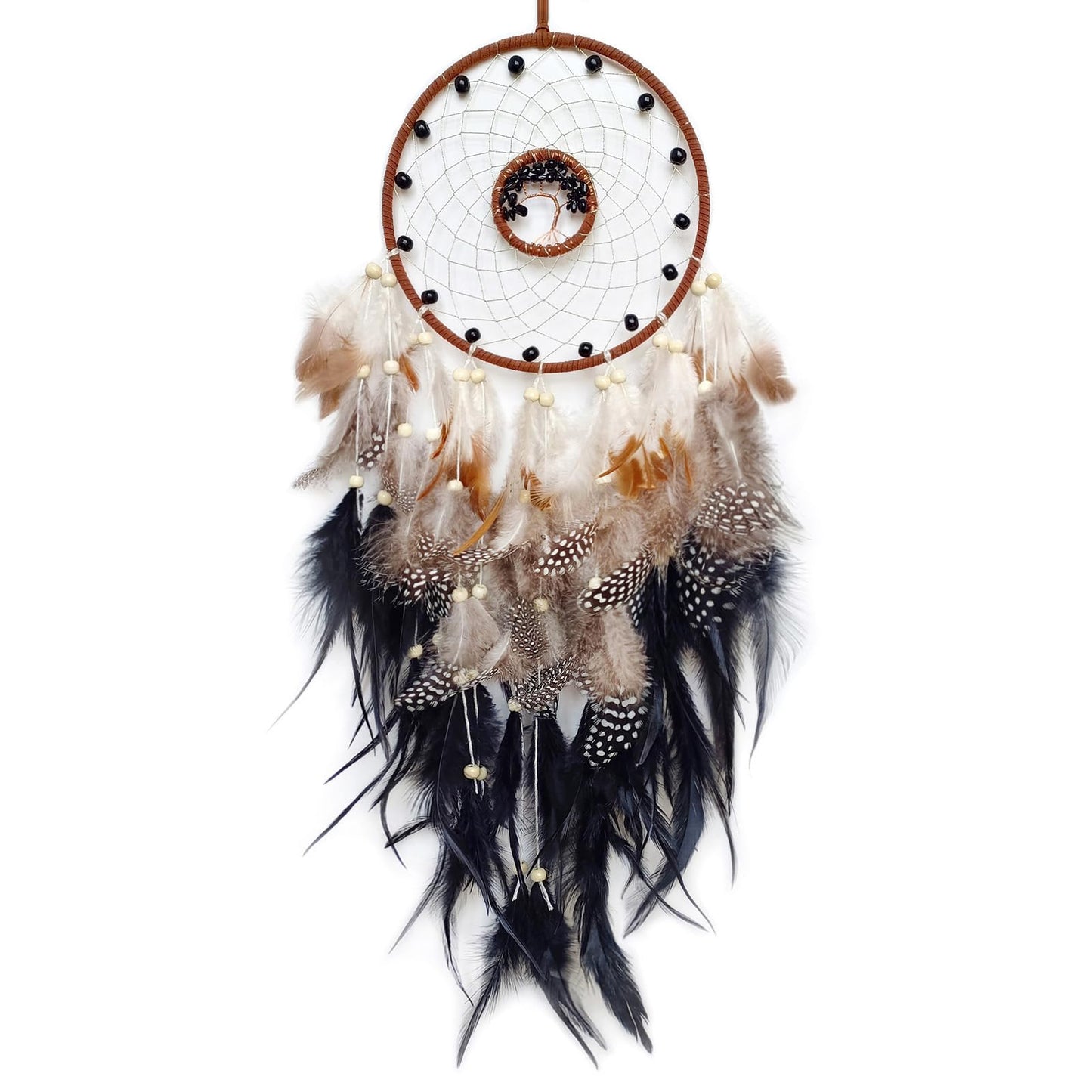 SOYUZU Black Dream Catcher Wall Decor Crystal Tree of Life Dream Catchers Handmade Feather Dreamcatcher Wall Hanging Ornament for Bedroom Living Room Home Decor