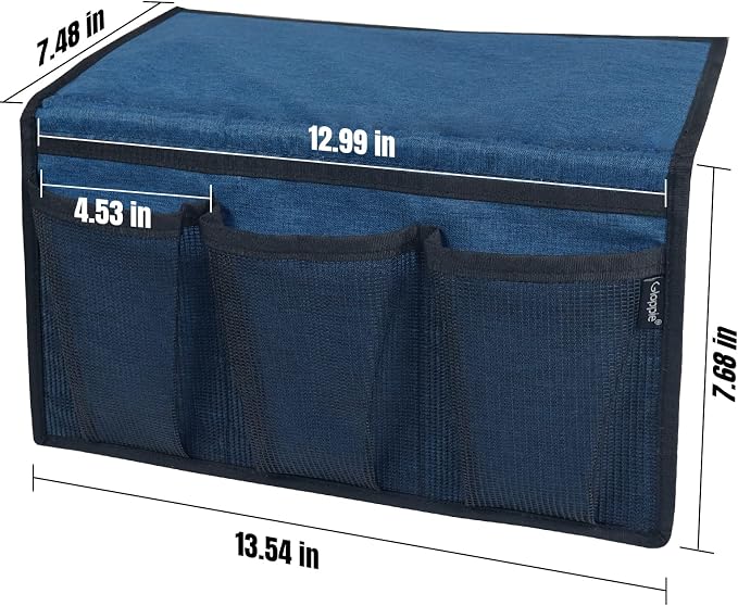 Gloppie Bedside Caddy with Pockets - Remote Holder & Storage Organizer - Blue