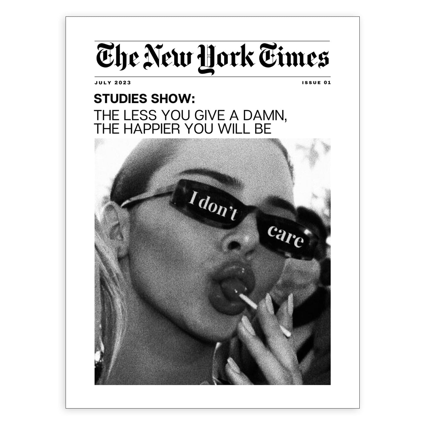 Heltrappe Vintage Black and White Newspaper Wall Art Trendy The New York Times Poster Funky I Don't Care Posters Room Aesthetic Canvas Prints 12x16 inch Unframed