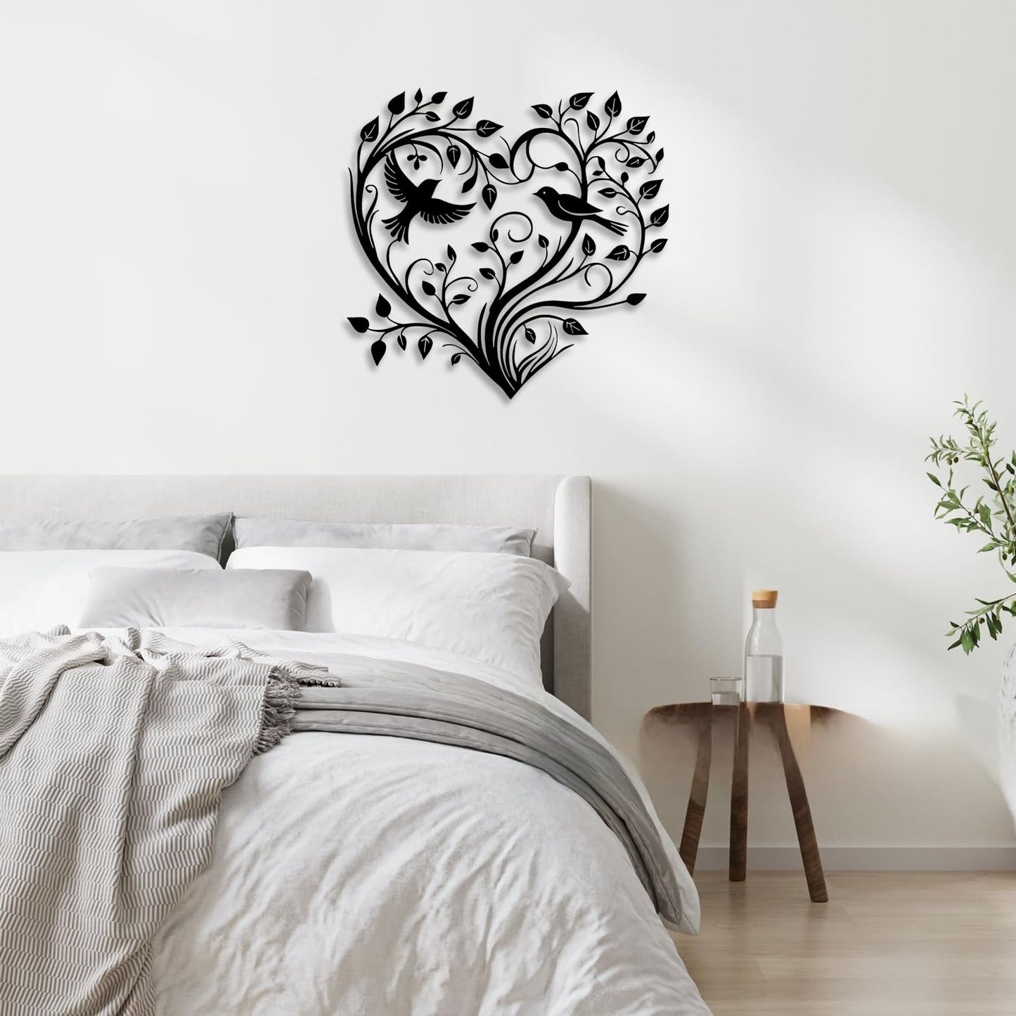LIYOUYA Heart Shaped Tree Bird Metal Wall Decor - Emotional Art Country Farmhouse Room Decor Black Wall Art Home Decor for Living Room, Bathroom, Bedroom, Dining Room (Black)
