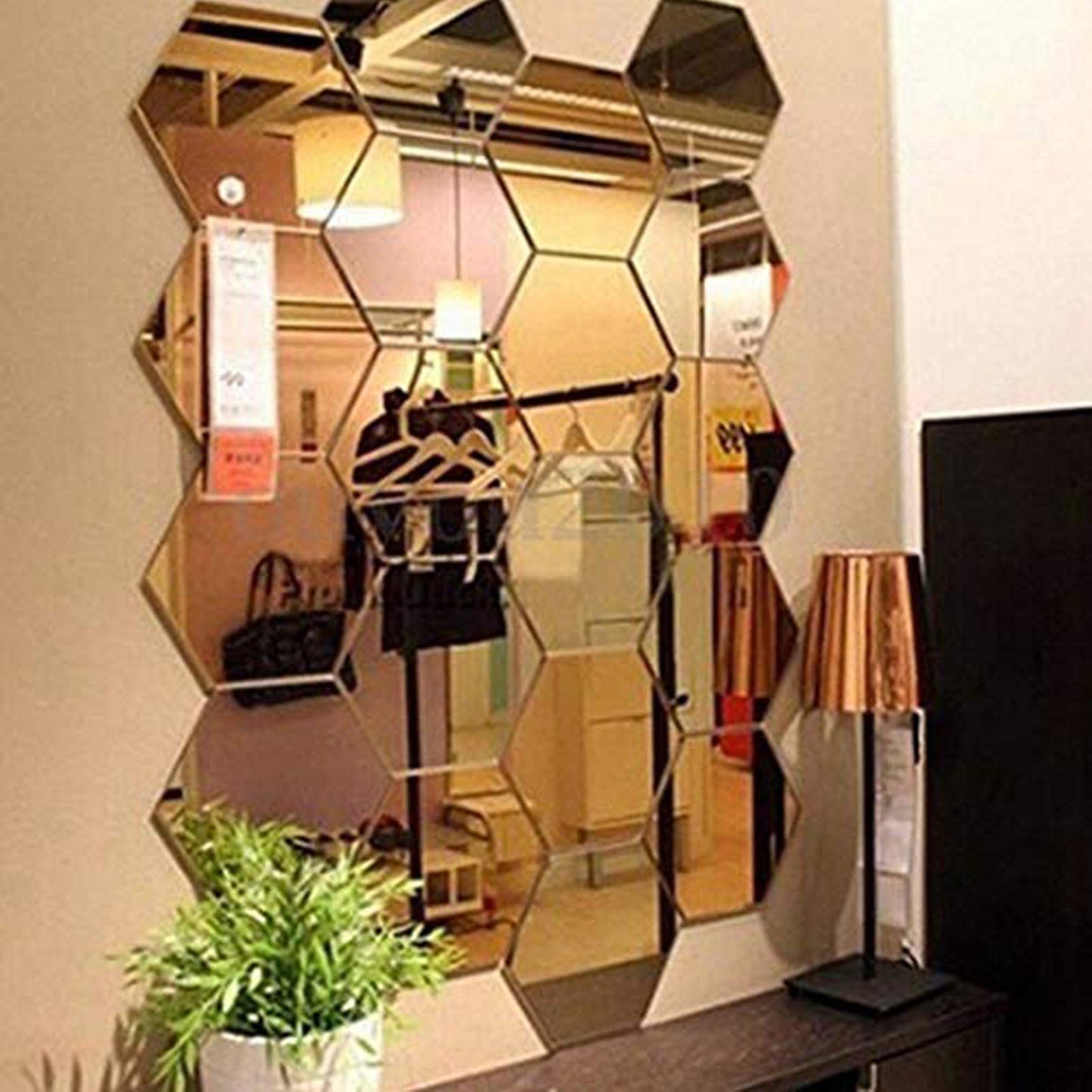 MCLEULLA Mirror Wall Stickers - 12PCS Hexagon Art DIY Decorative Acrylic Sheet Plastic Tiles Home Living Room Bedroom Sofa TV Background Decal Decoration