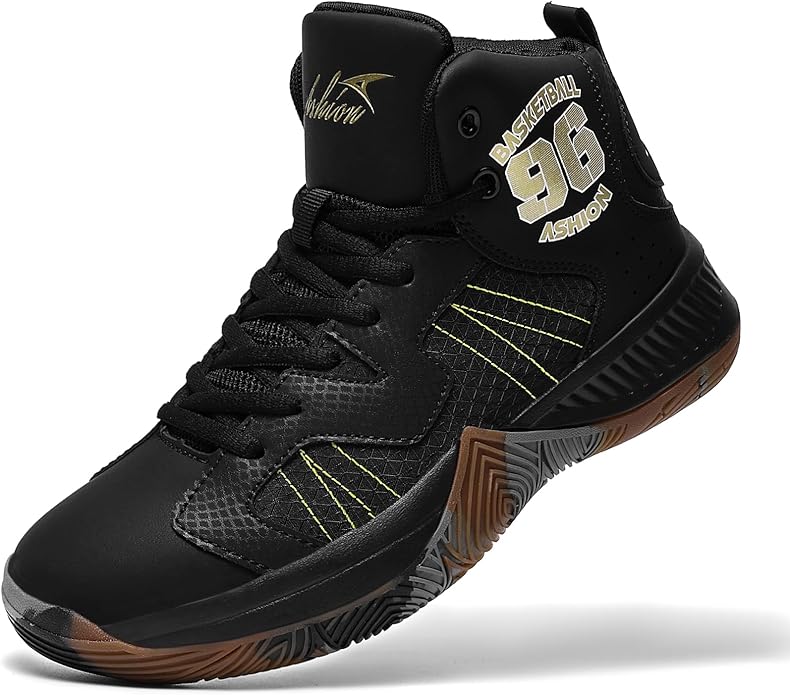 ASHION Kids Basketball Shoes Boys Girls Sneakers Mid-Top Lace Up Cushion Anti Slip Athletic Outdoor Sport Shoes for Unisex-Child