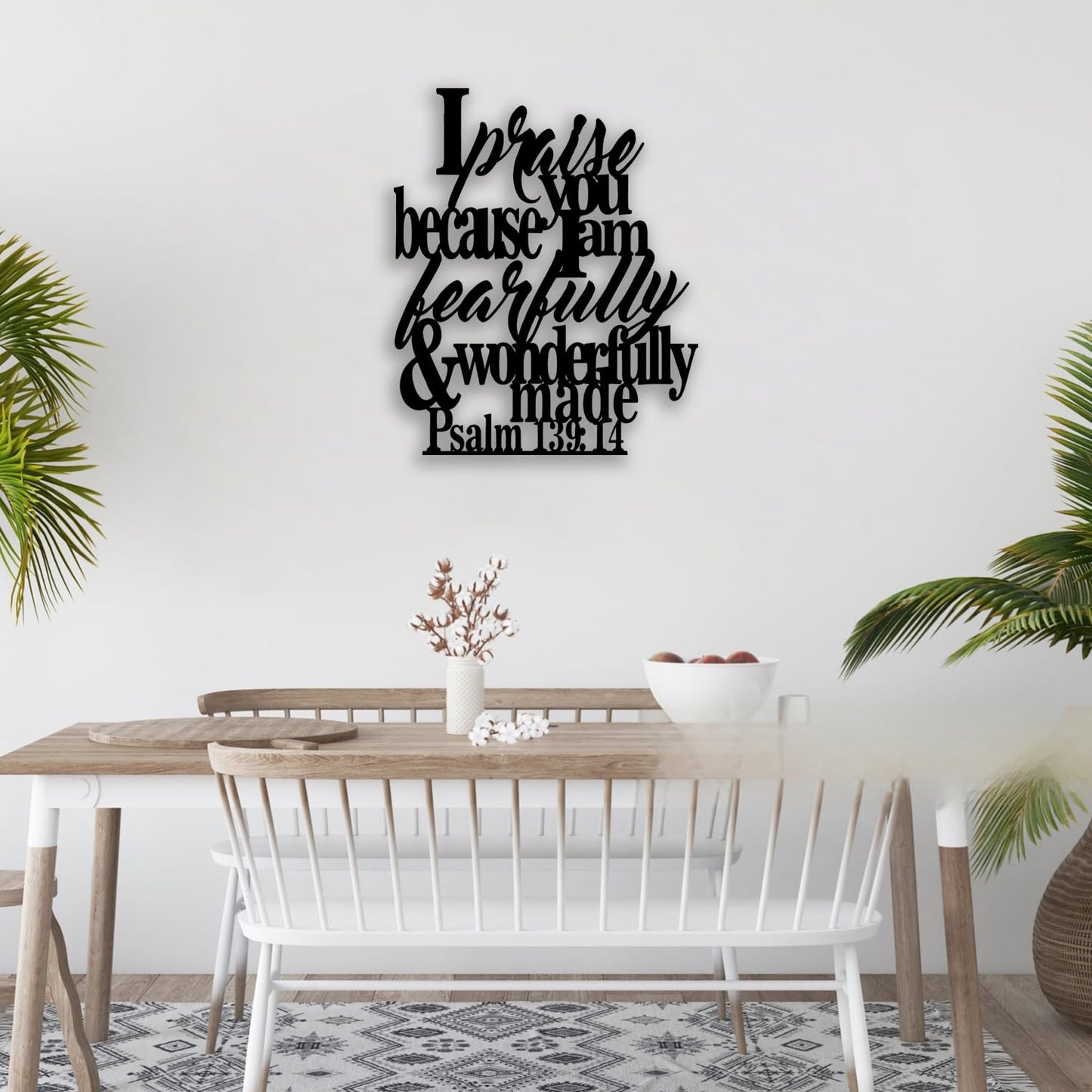 Psalm 139 14 Metal Wall Decor - Christian Inspirational Room Decor Motivational Scripture Wall Art Home Decor for Living Room, Bedroom, Dining Room, Bathroom, Office (Black)