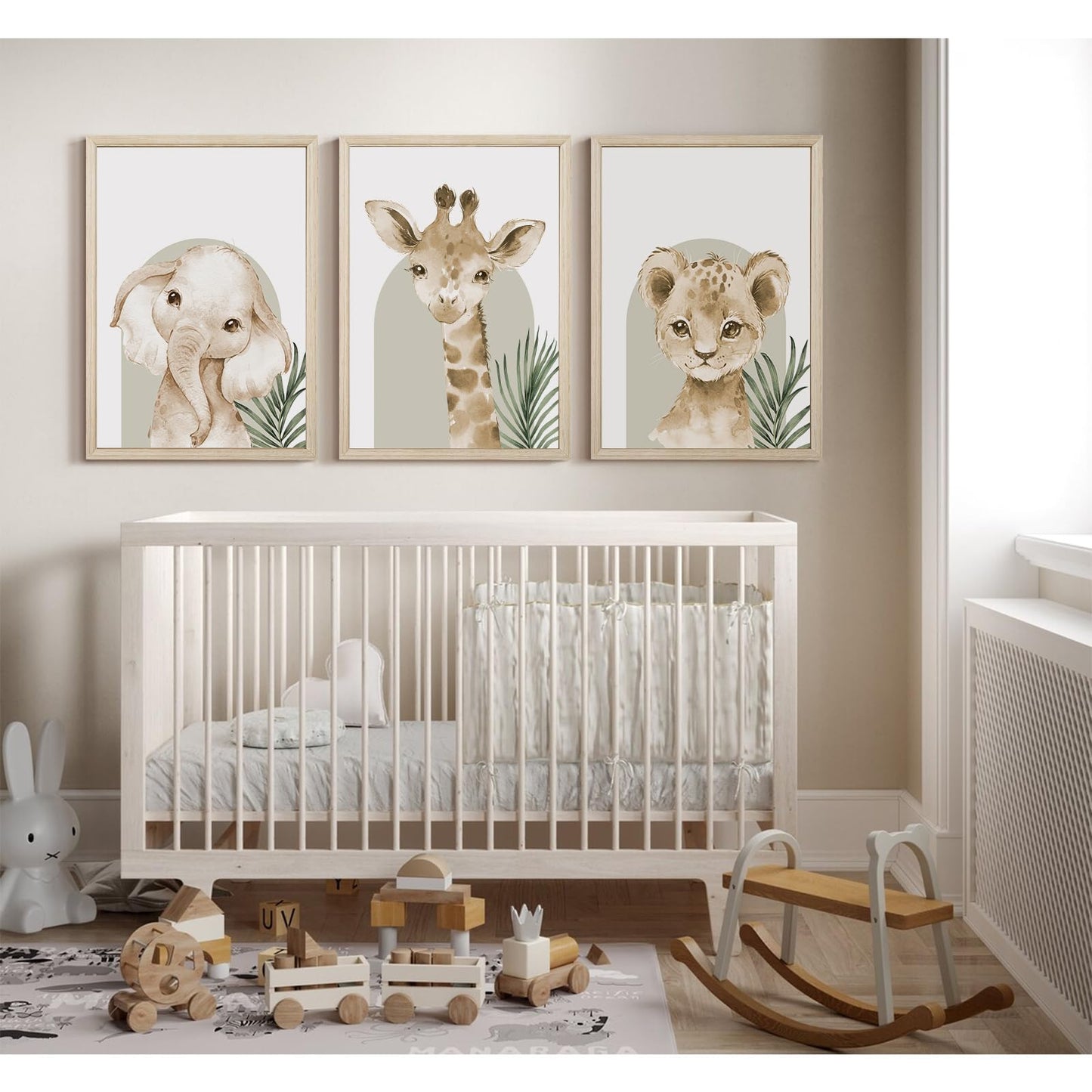 Animal Wall Art Pictures Baby Nursery Canvas Wall Art Decor Safari Animal Prints Jungle kids Wall Art Woodland Nursery Wall Decor Giraffe Jungle Poster for Room 12x16 Inch Wood Framed Set of 3