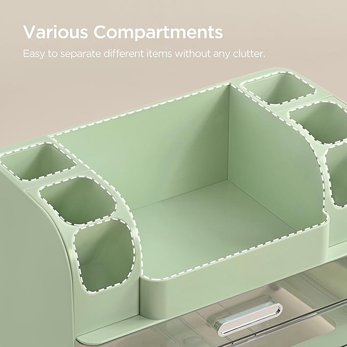 HBlife Makeup Organizer for Vanity with Brush Holder, Large Bathroom Countertop Cosmetic Organizer Skin Care Storage, Easy to Store Lipsticks, Nail Polishes, Perfumes, Eyeshadow Palettes, Green