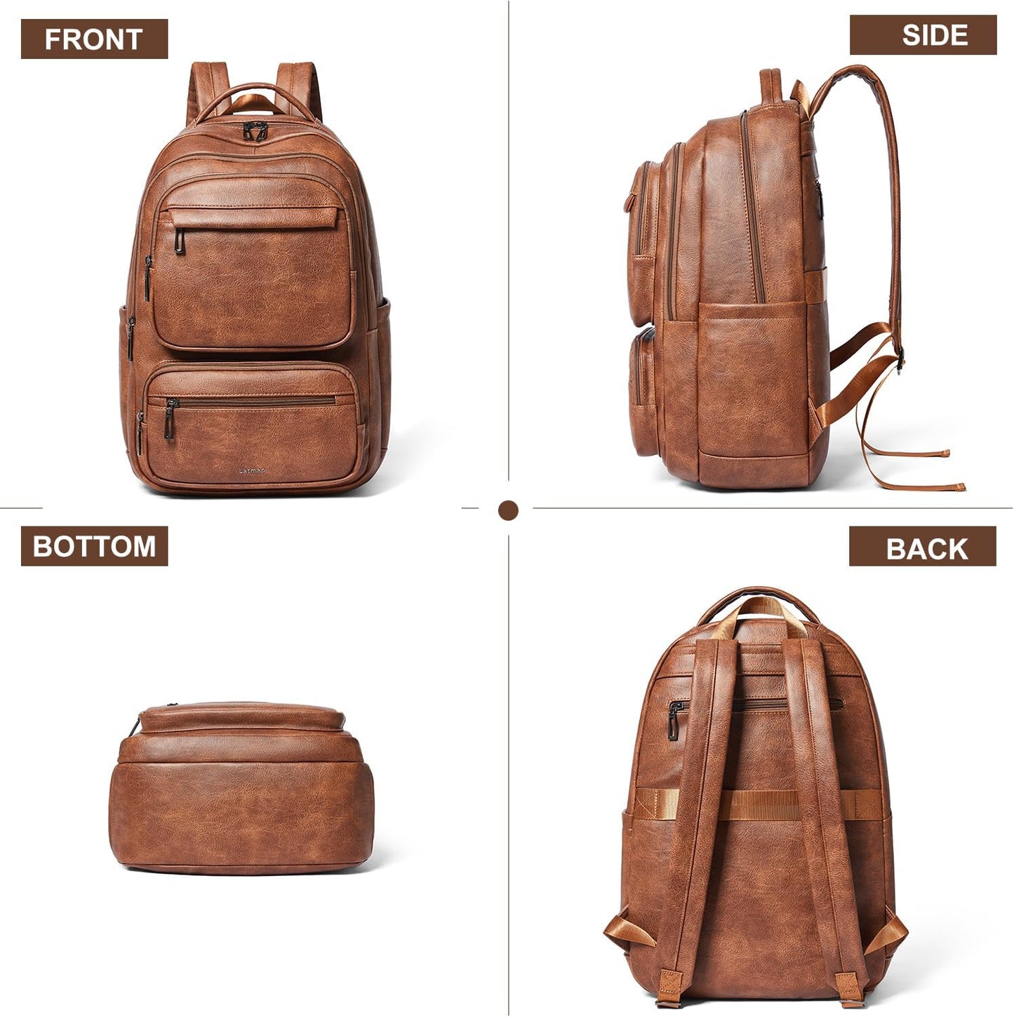 43L Backpack 17 16 15.6 Inch LATMAP Purse For Women Men Leather Shoulder Diaper Bookbag Tote Laptop Bag Handbags