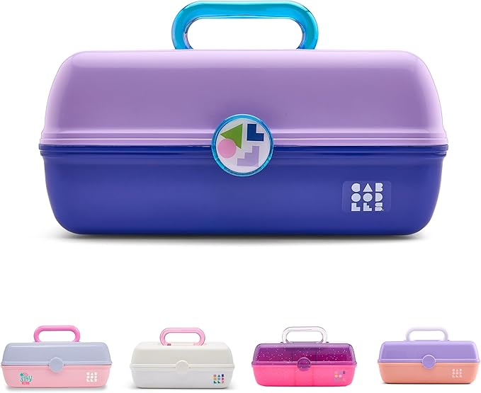 Caboodles On-The-Go Girl Makeup Box, Two-Tone Lilac on Cobalt, Hard Plastic Makeup Organizer Box, Built-In Mirror, Secure Latch for Safe Travel, Spacious Storage for Large Items
