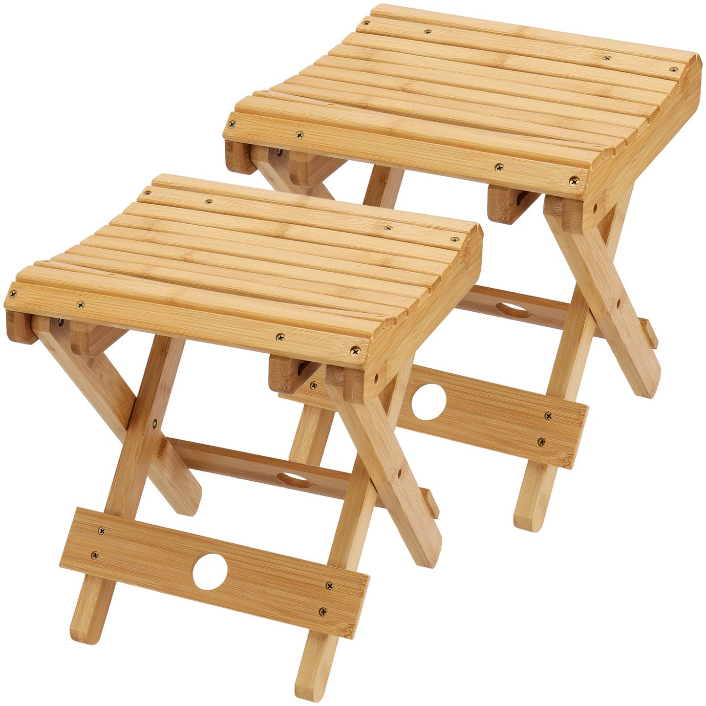 SINJEUN 2 Pack 12 Inch Natural Bamboo Folding Bench Seat Stool Bench for Bathroom, Spa, Sauna, Wooden Seat, Shower Bench Stool, Easy Assembled