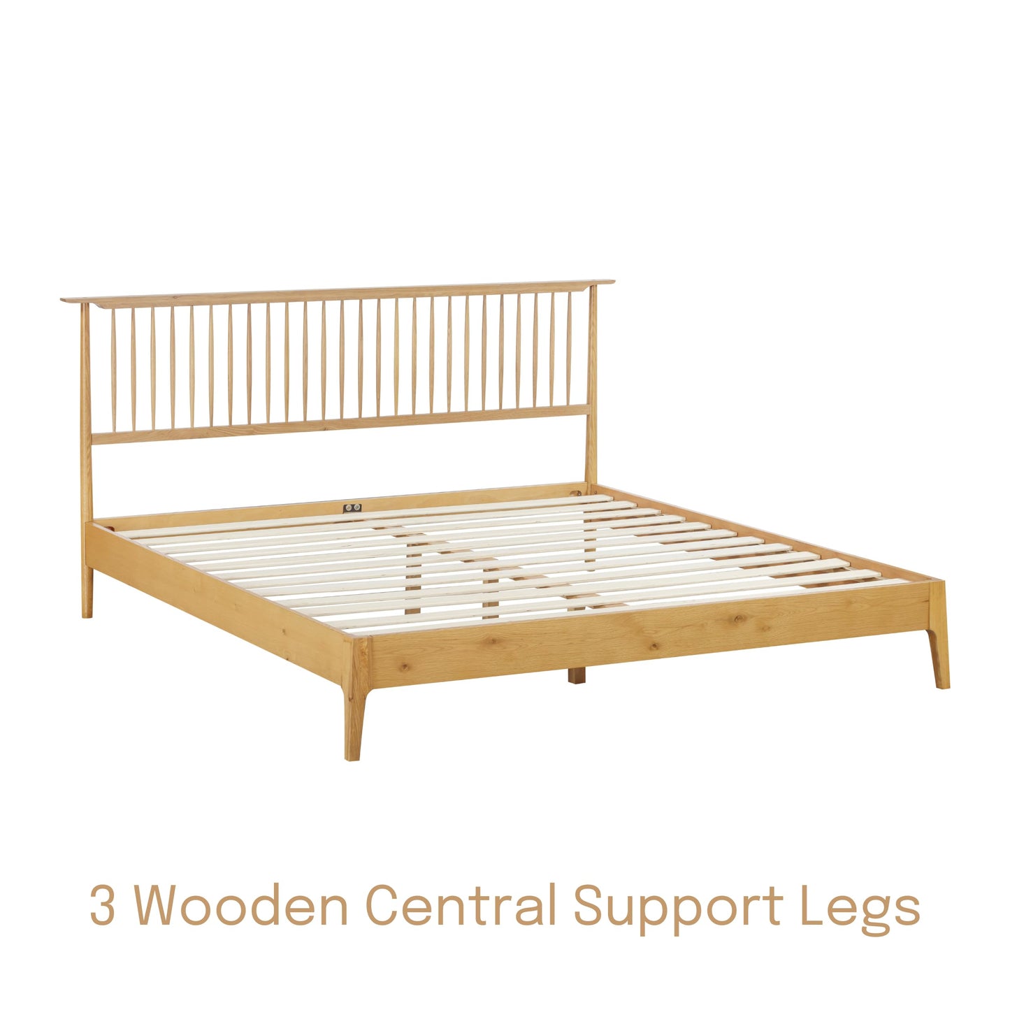 NTC Ruby Wooden Bed Frame with Headboard, Solid Wood Foundation with Silent Slats and Wood Central Supports, 1000 Lb Capacity, Effortless Assembly (Rustic Oak, King)
