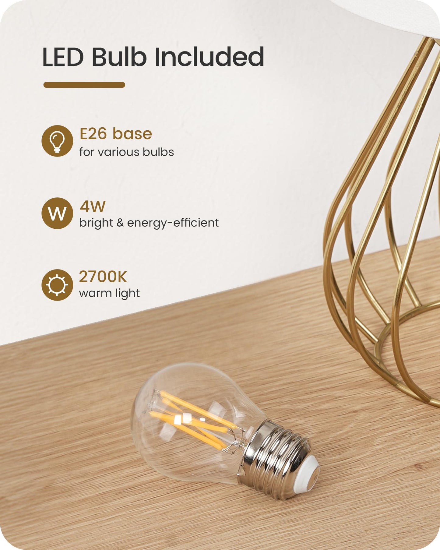 GOEBLESON Gold Table Lamp, Small Gold Bedside Lamp with Metal Base & White Linen Lampshade, Modern Nightstand Lamp, Little Cute Desk Lamp for Bedroom, Living Room, 2700K LED Bulb Included, DCW06TL05