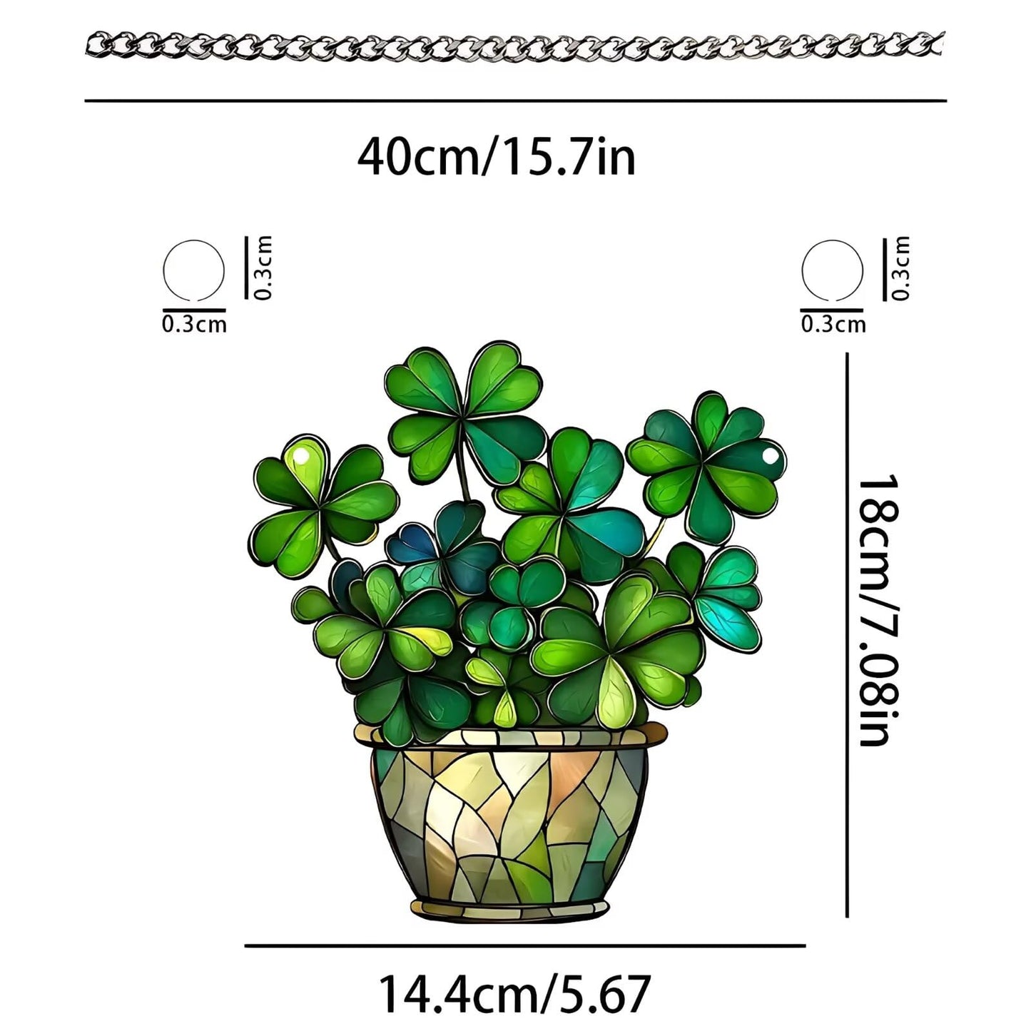 1PC Shamrock in Pot Acrylic Suncatcher Hanging, 7.08 inch Window Decor with Printed Stained Glass Style Design, Rainbow Maker Wall Art, Gift Idea & Garden Ornament Indoor Outdoor Use/ZW-02