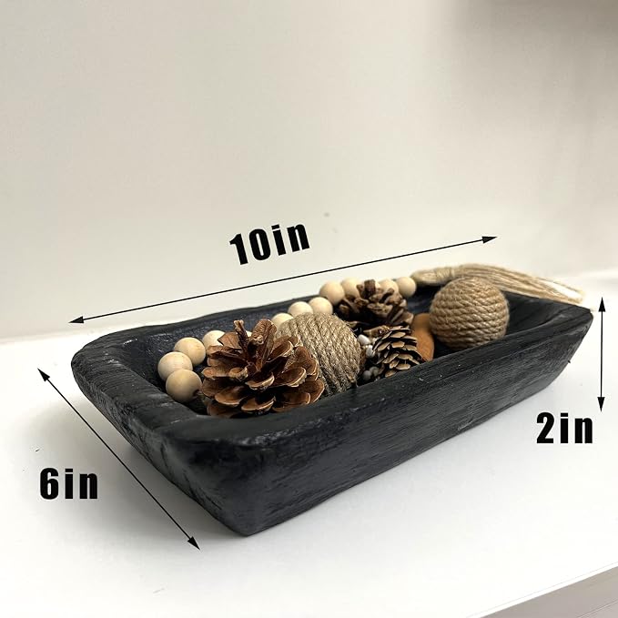 Wooden Dough Bowl Decor, Vintage Wooden Bowl Hand Carved Home Decor for Dining Table Center, Living Room, Kitchen Decor. (10inch black)