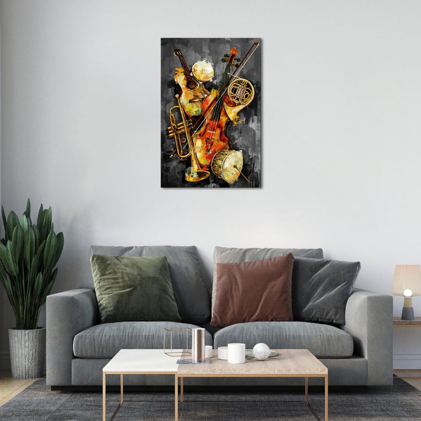 iHAPPYWALL Vintage Music Canvas Wall Art Abstract Guitar Drum Violin Picture Musical Instruments Theme Painting for Bedroom Living Room Ready to Hang 24x36inch