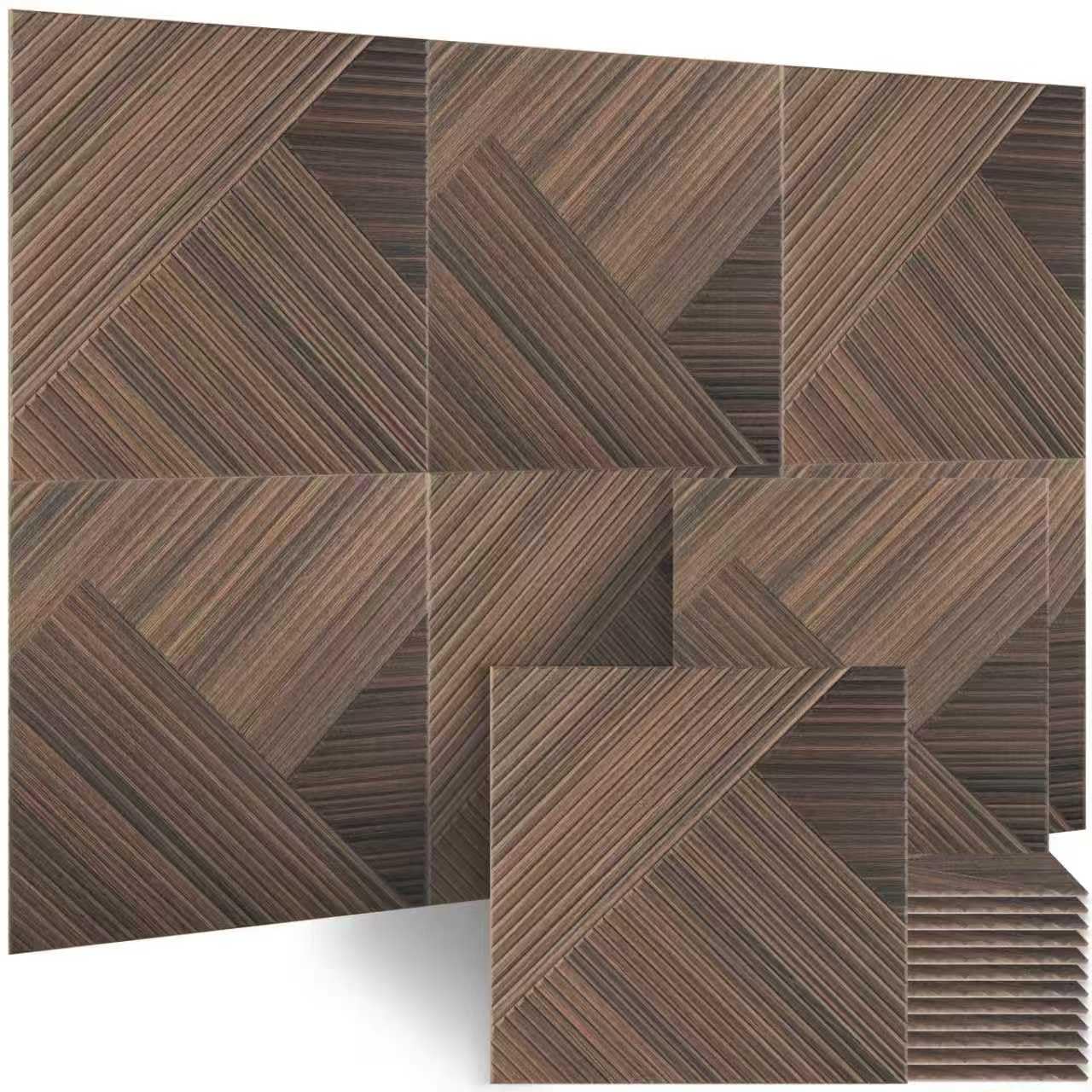 BUBOS 6 Pack Acoustic Wood Wall Panels, 23.6x23.6 Inch Sound Absorbing Tiles with Full Adhesive Backing, Decorative Peel and Stick Panels for Home Office, Living Room and Studio(Red Brown Walnut)