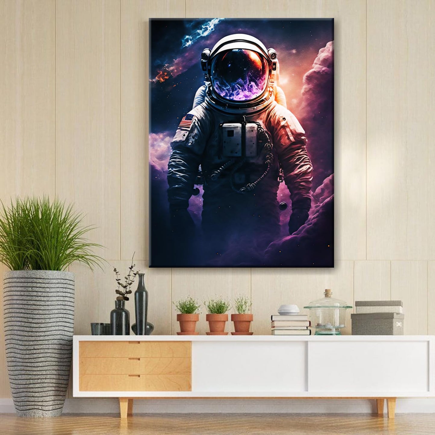 Framed Astronaut Wall Art Space Pop Culture Graffiti Street Art Painting Pictures Wall Decor Canvas Prints Modern Gifts For Man Artwork Space Boys Room Home Decor For Bedroom Living Room Office