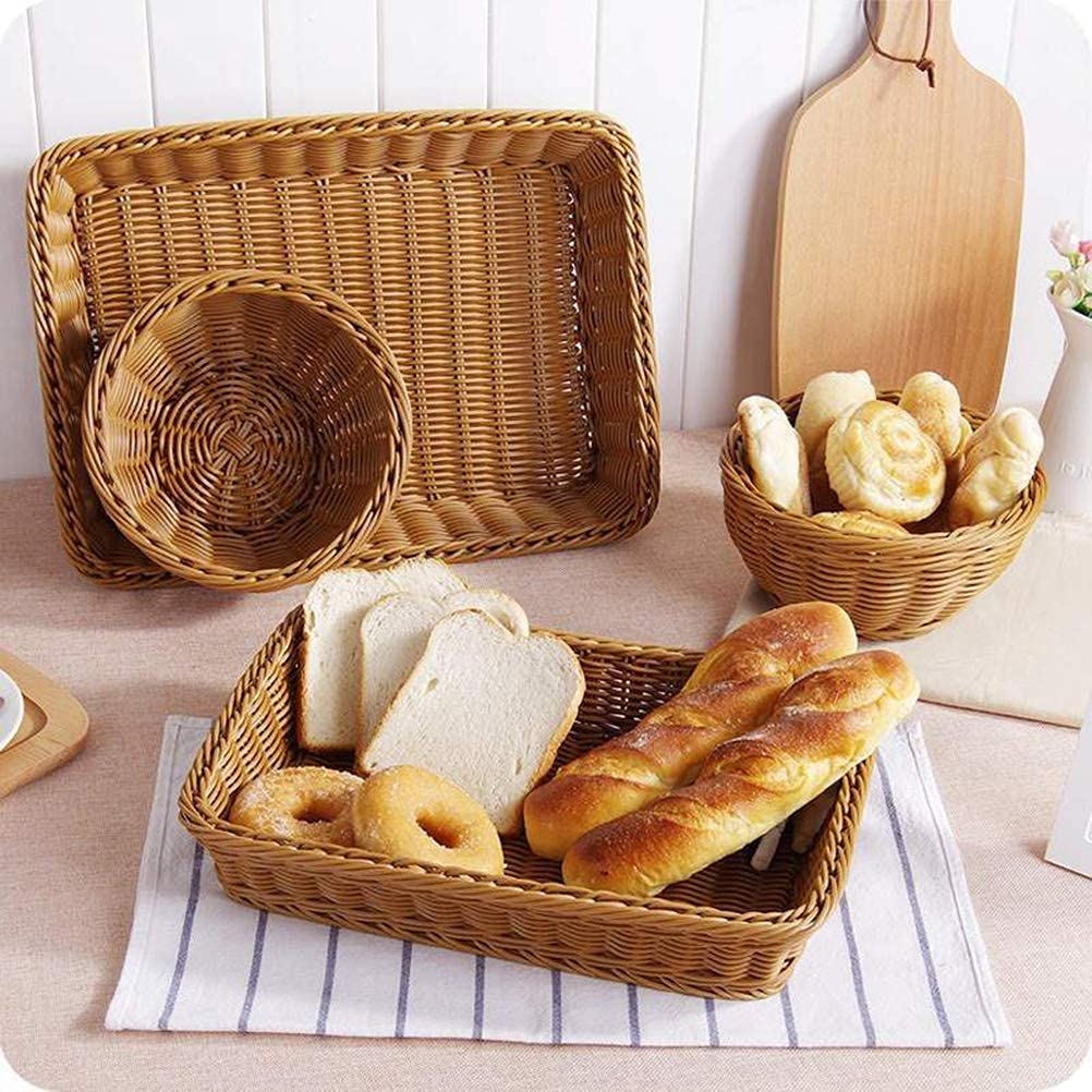 Yarlung 3 Pack Imitation Rattan Woven Bread Baskets, 11.8 x 7.8 Inch Plastic Wicker Fruit Baskets for Food Serving, Vegetables, Kitchen, Restaurant, Outdoor, Brown