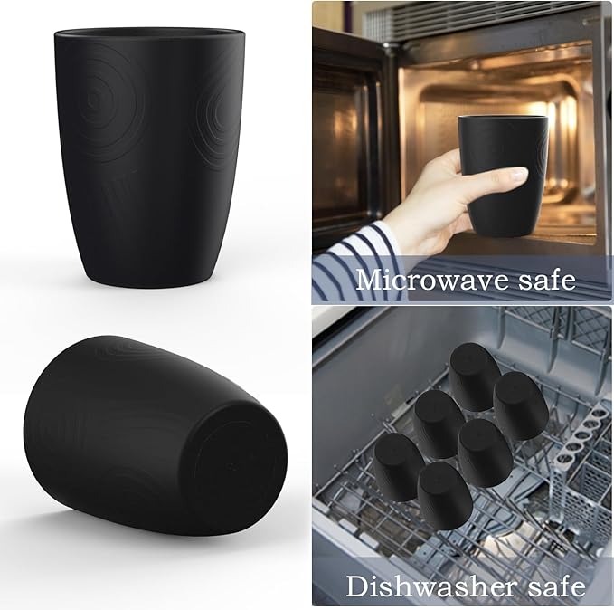 Wrova Wheat Straw Cups 6 PCS Good Alternative to Plastic Reusable Cups 12 oz Unbreakable Drinking Cup Reusable Dishwasher Safe Water Plastic Glasses Black