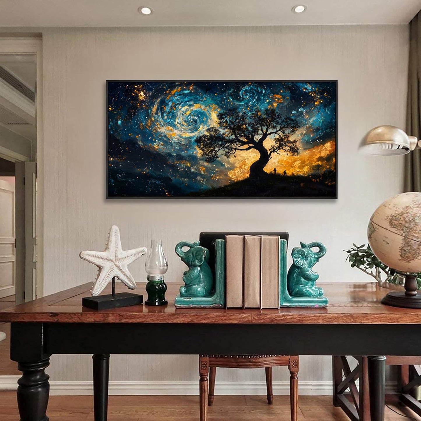 The Mode Art Wall Art Starry Night Canvas Wall Art Natural Scenery Pictures Wall Decor For Living Room Bedroom Decor Office Home Decoration 20 x 40 inches -Black Framed