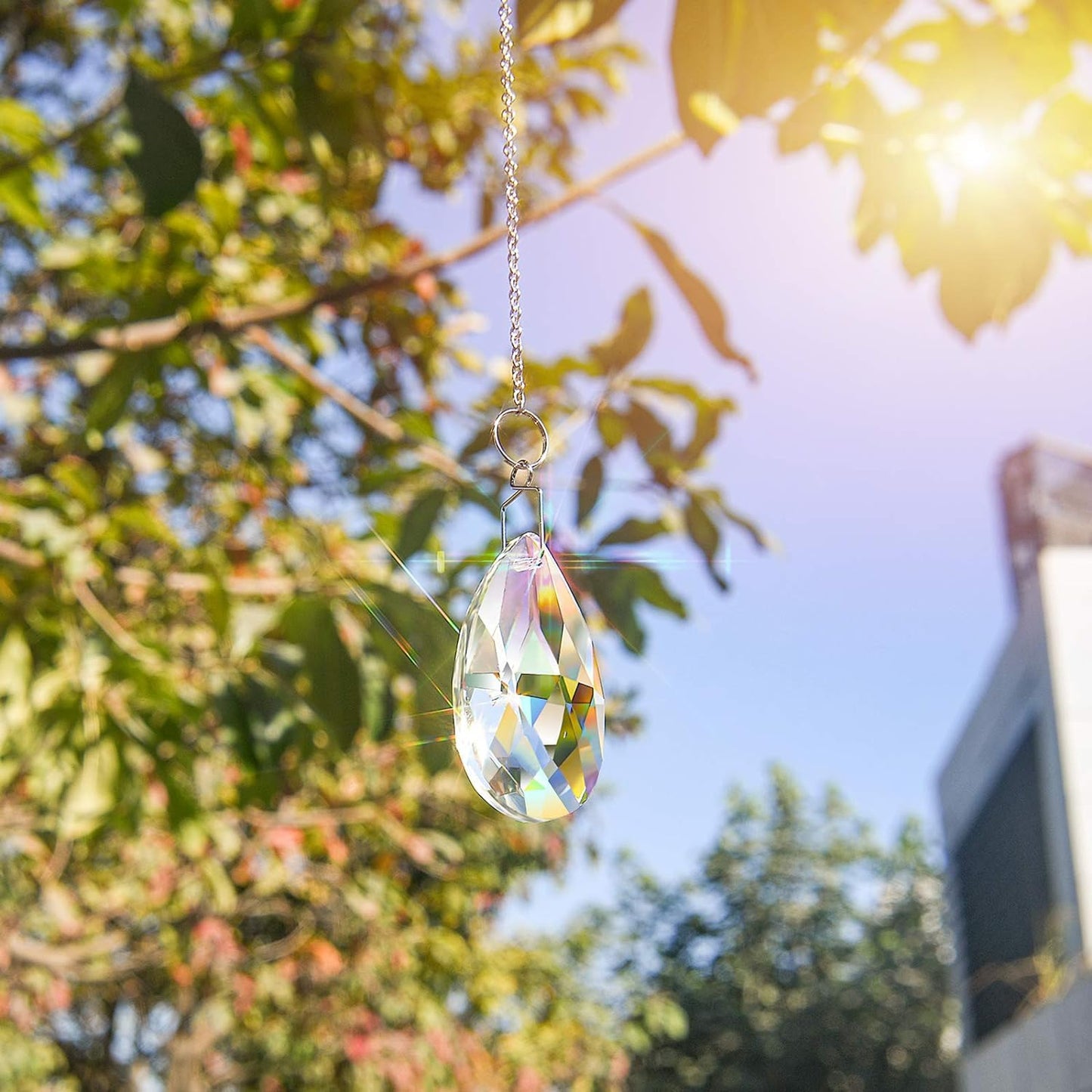 MerryNine Pendant Chains 10pcs, Metal Sun Catcher Chains for Pendant Prisms, 16 Inch Prismatic Ball Suspension Chain with Hook for Crystal Prism Decoration DIY Crystal Decoration