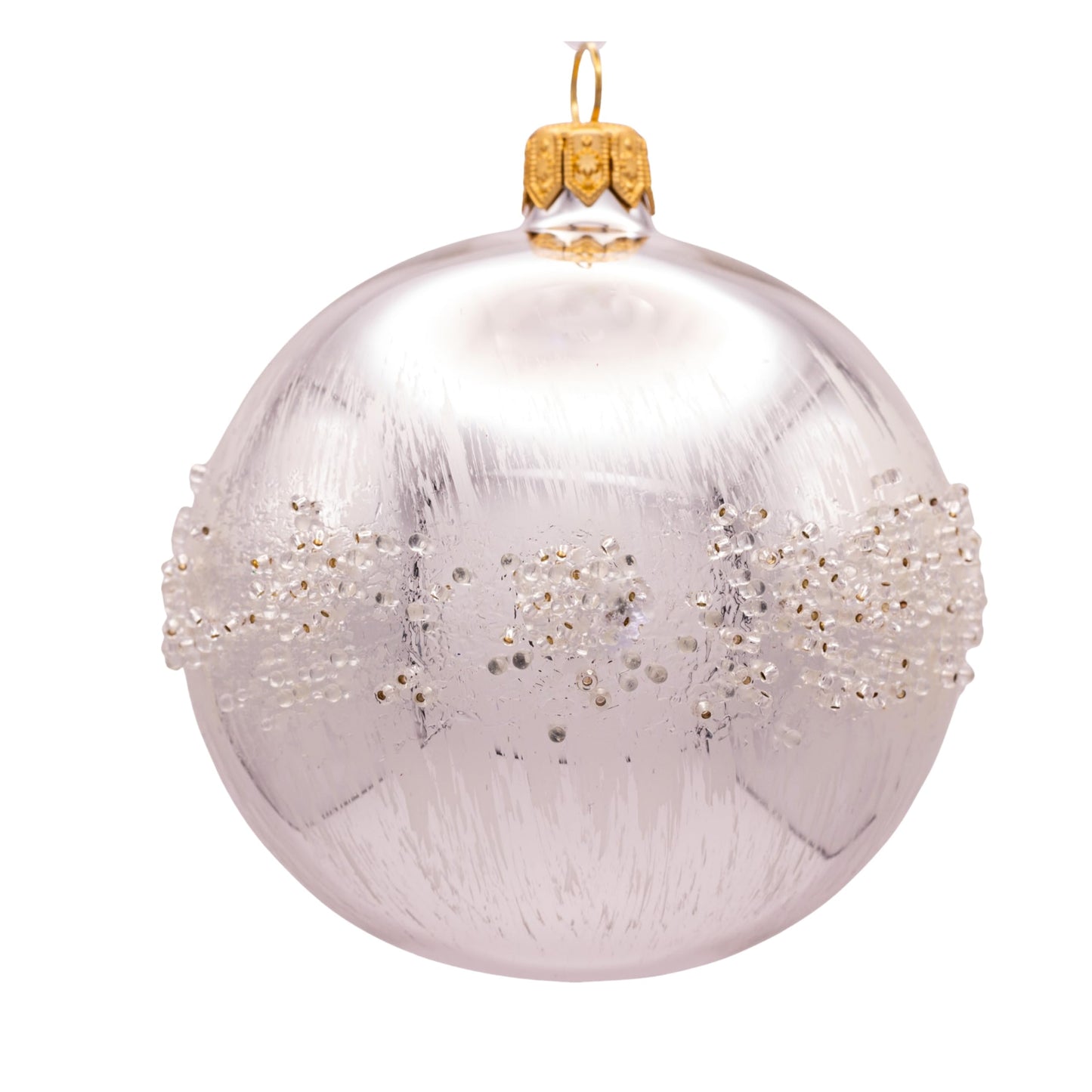 Luxury Handcrafted European Glass Christmas Ball Ornaments - Set of 6 - Silver & White - Satin & Shine - 8 cm - Mouth-Blown & Hand-Painted