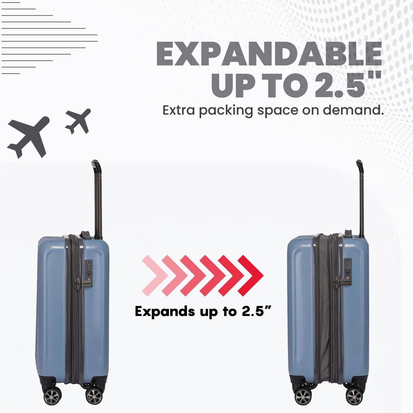 Spyder Rails Expandable Hardside Upright Suitcase with 360° Spinner Wheels, TSA Approved Lock (Denim, 3-Piece Set)