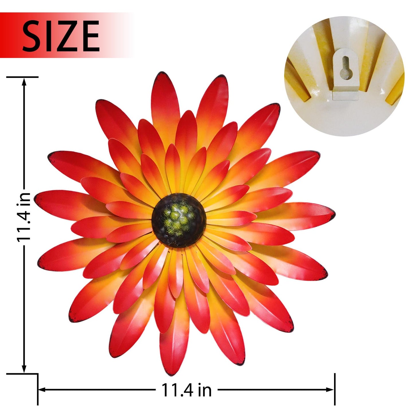 AHYS Metal Flowers Wall Decor Indoor Outdoor Metal Wall Art for Farmhouse Home Living Room Bedroom Bathroom Garden Decor – Red