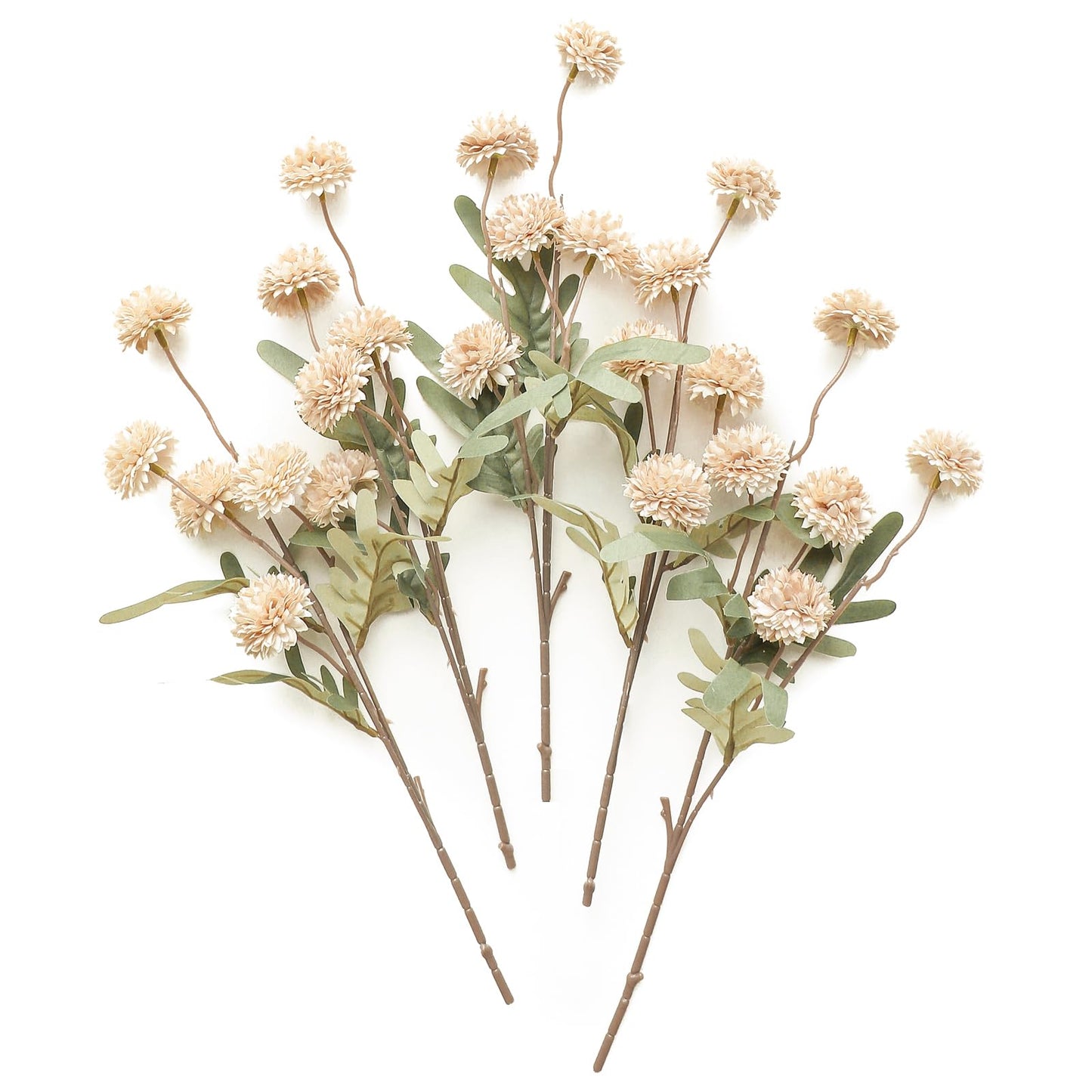 Floroom 5pcs Beige Faux Silk Mums Artificial Flowers, Bulk Fake Small Mini Chrysanthemums with Stems for DIY Champagne Wedding Centerpieces Floral Arrangements Vase Fillers Home Decorations