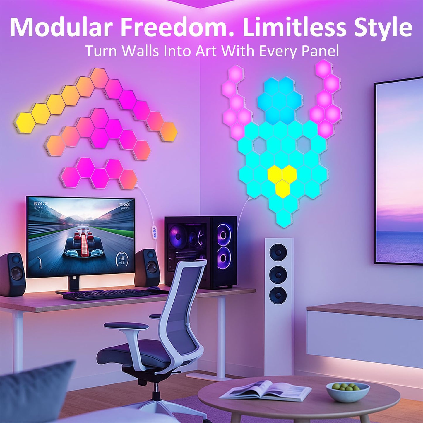 MeRGBWLife 12 Pack Hexagon LED Wall Light Panels – RGB Smart Lights with APP & Remote, Music Sync Honeycomb Design – Modular Gaming Wall Decor for Bedroom, Kids Room, and Living Room