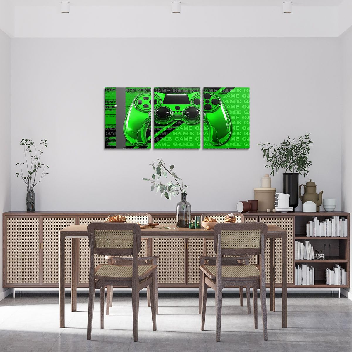 Feelyou Gamer Canvas Wall Art 12" x 16" 3 Piece Game Controller Office Wall Artwork Posters for Teens Adults Gaming Gifts Bathroom Wall Art for Home Gamepad Green and Black Wall Painting