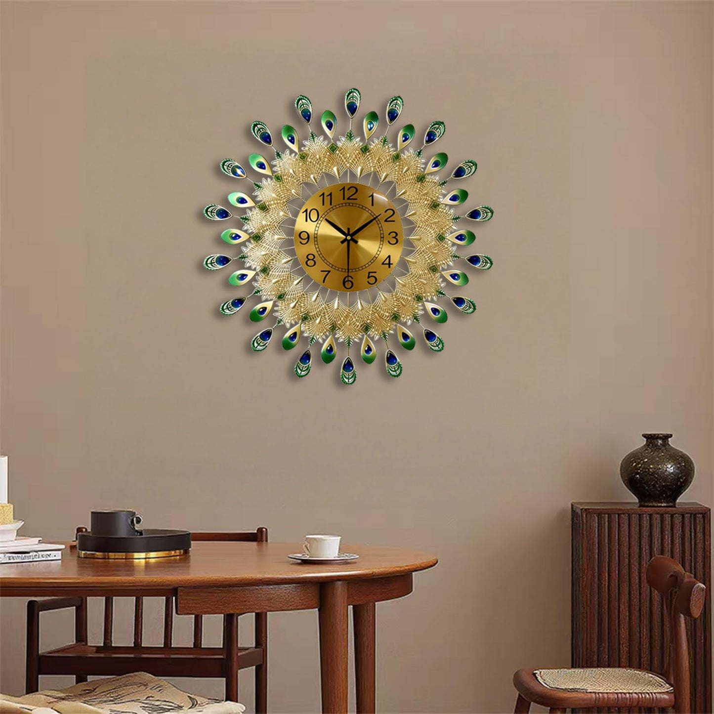 LIYUANSI Large Peacock Wall Clock,Non-Ticking Silent Creative Personality Modern Art Decorative Wall Clocks,for Living Room Bedroom Dining Room Decor,Dia 20 inch