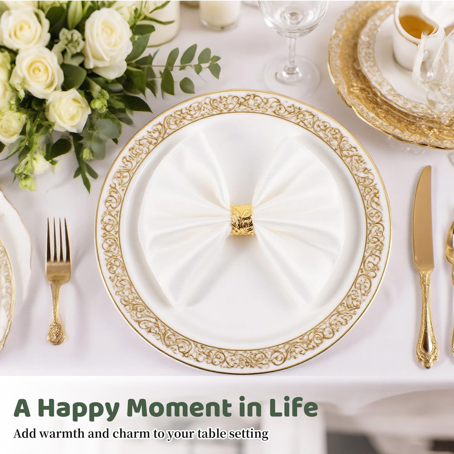 12 Pcs Gold Leaf Napkin Rings Set,Hollow-Out Golden Leaves Napkins Rings Elegant Alloy Holders Bulk for Art Gathering,Thanksgiving Christmas Table Setting Decor,Party Decoration,Daily Use(Round 12)