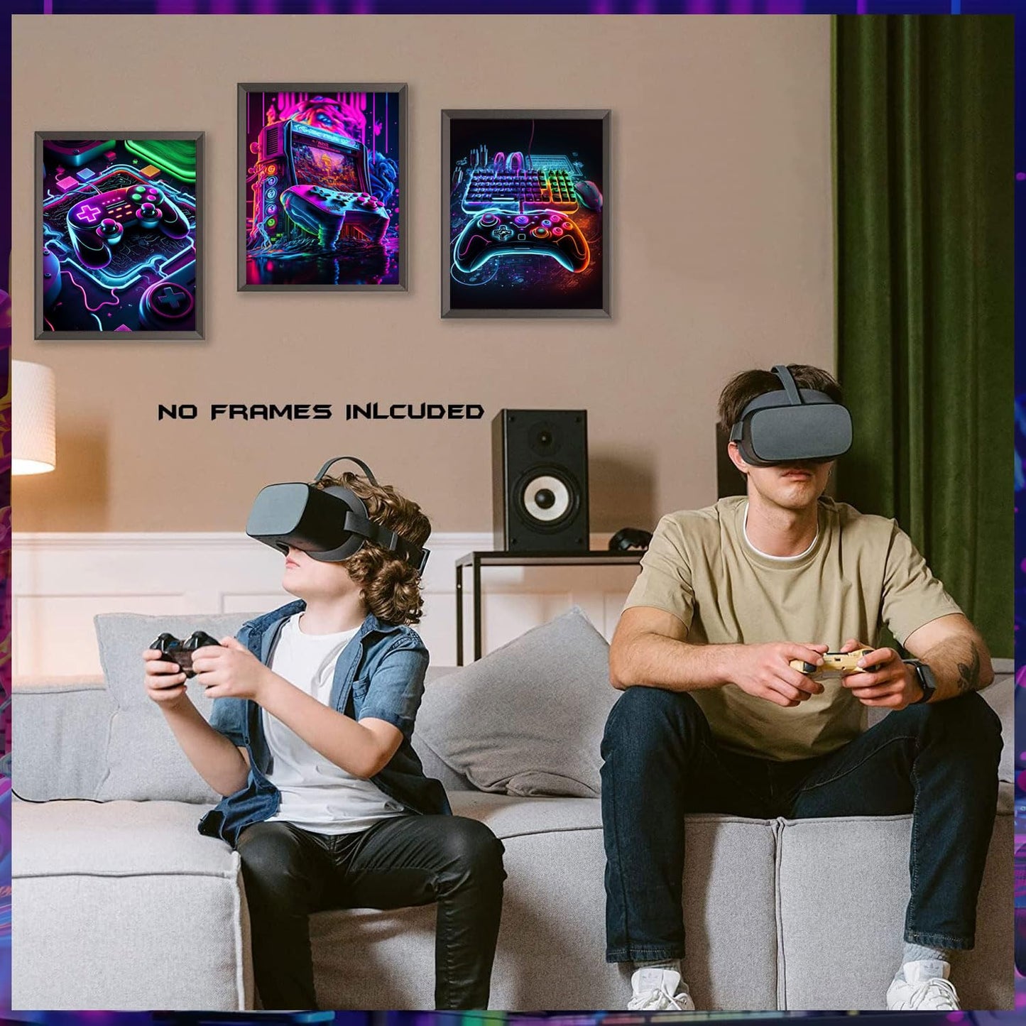 BGFCE Game Room Decor Posters Set of 3 - Neon Gaming Accessories Theme Canvas Wall Art, Gamer Console Paintings Picture Wall Decor for Children Youth Boys Bedroom 12x16 inch Unframed