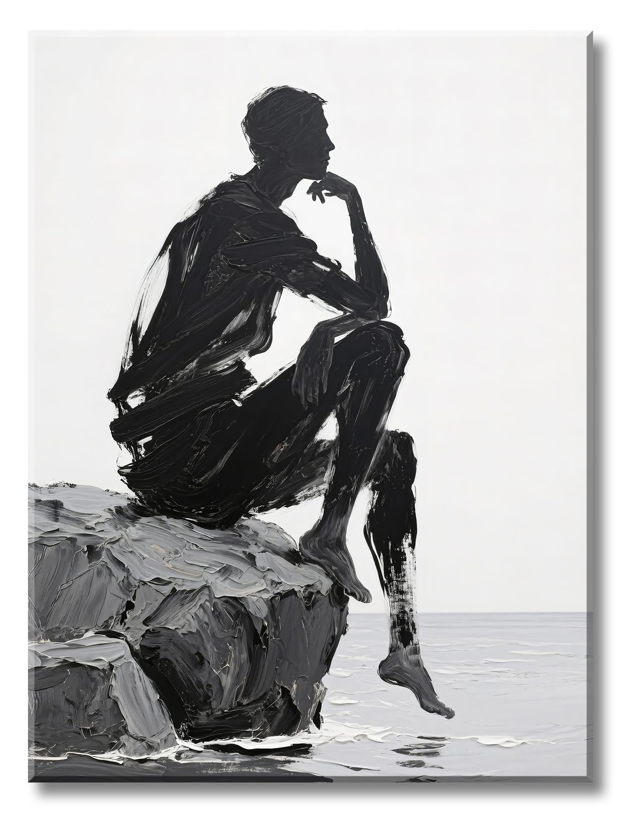 Black White Abstract Figure Wall Art Decor Modern 3D Textured Black White Grey Pictures Poster Minimalist Abstract People Canvas Painting Prints Artwork for Living Room Bedroom Framed 12x16 Inch