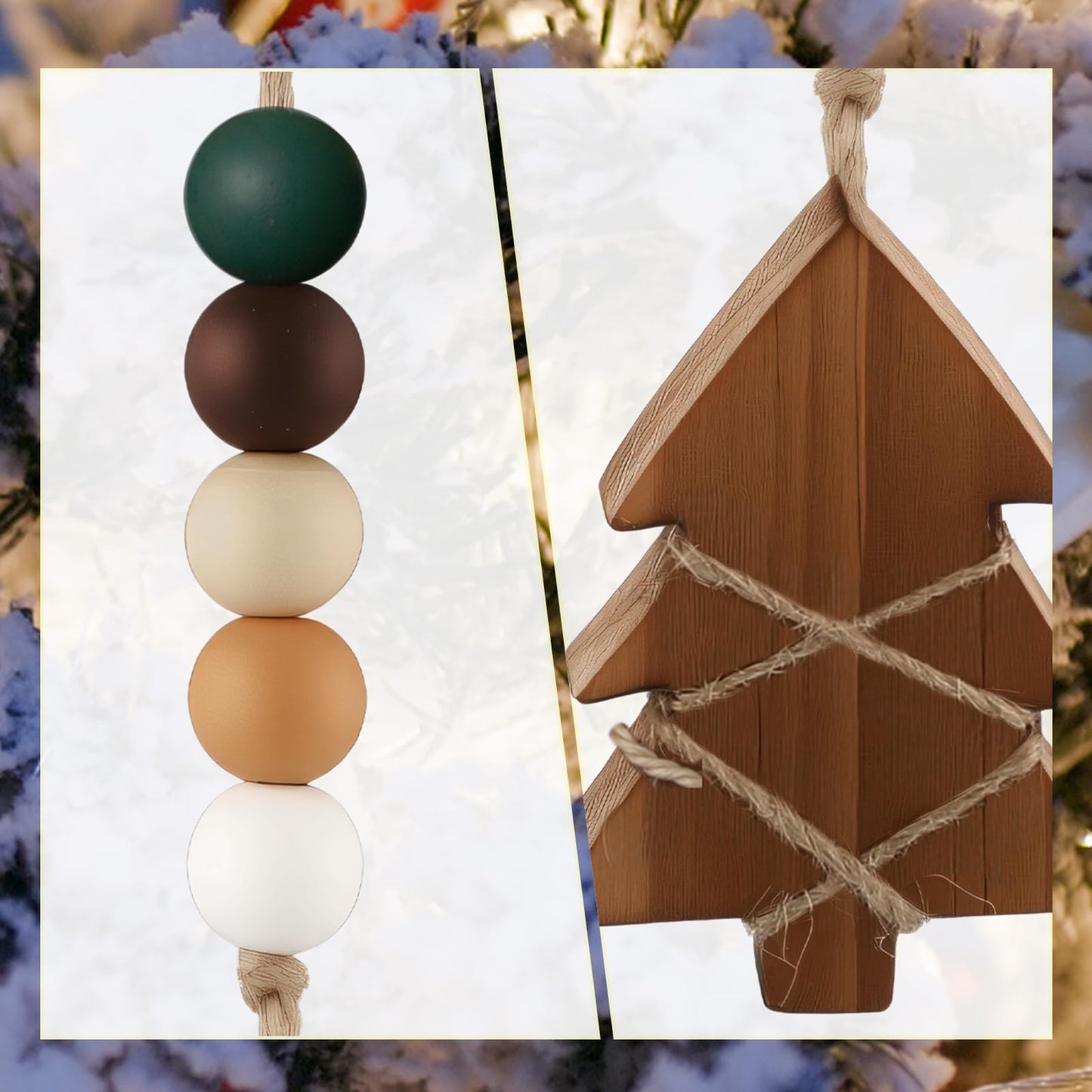 Civaner 6 Pcs Neutral Christmas Tree Hanging Ornament with Wooden Beads Rustic Wooden Boho Christmas Tree Decorations Bead Garland for Xmas New Years Holiday Farmhouse Gift Decor