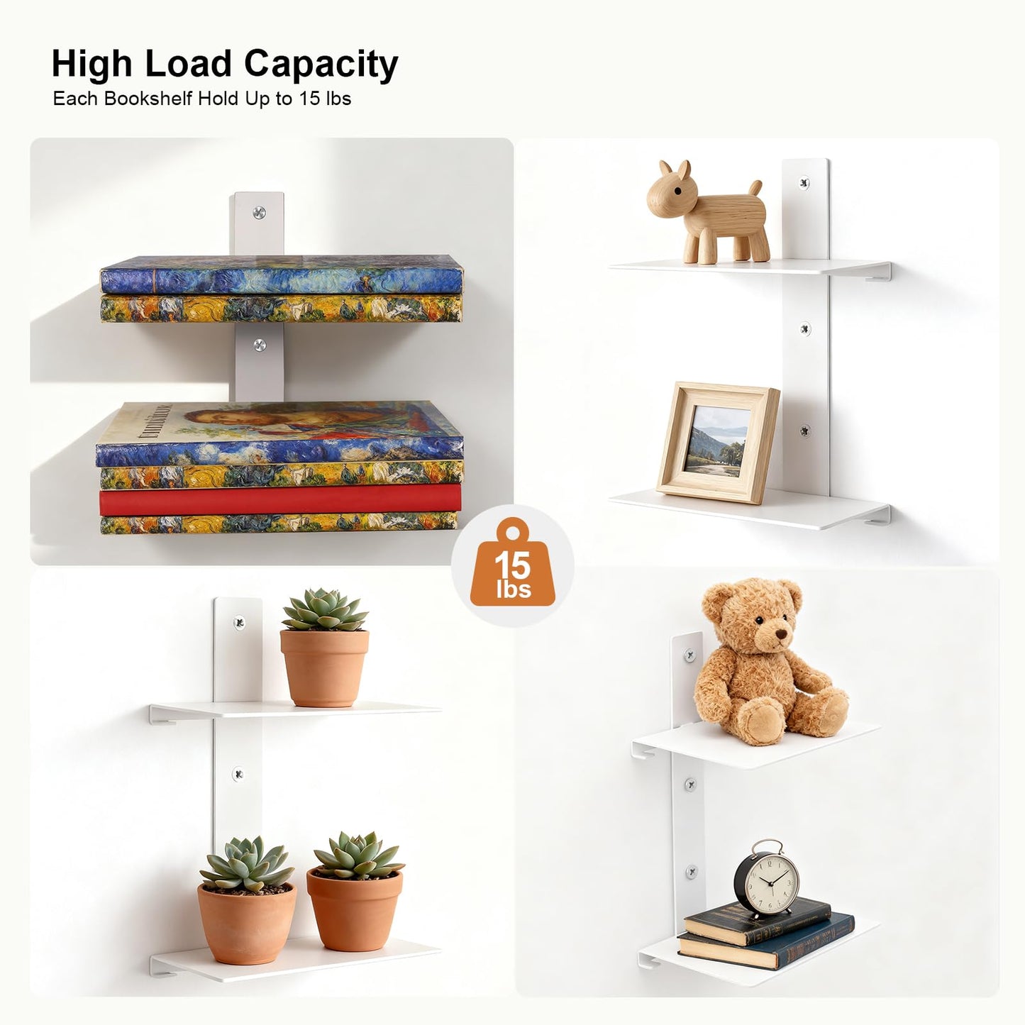 Luckybell 6 Tier Invisible Floating Book Shelves for Wall,Heavy Duty Floating Book Shelves, Metal Book Organizers Vertical Spine Book Tower for Home Office, 3 Pack(White)
