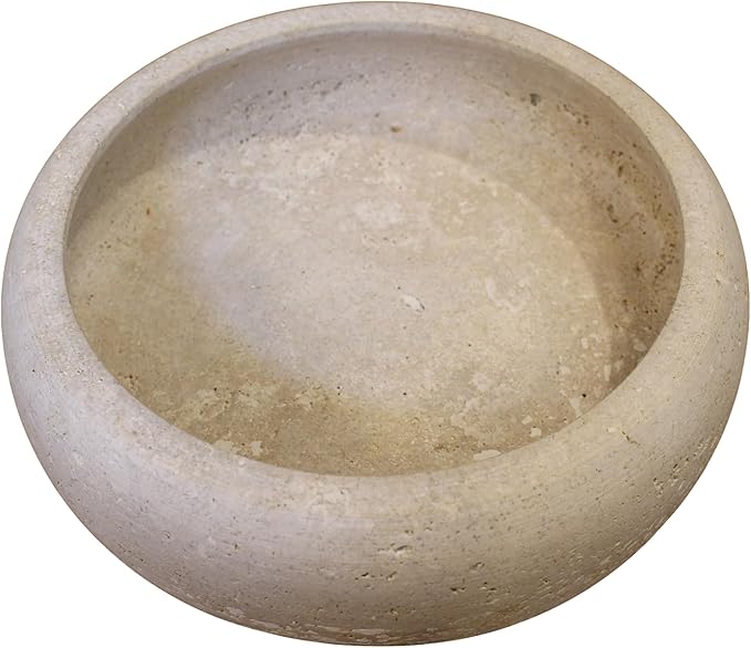 Travertine Decorative Bowl, 7.5” Natural Stone Candy Bowl, Coffee Table Catchall Dish for Living Room, Candle, Key, Trinket Holder & Hand Crafted Home Decor