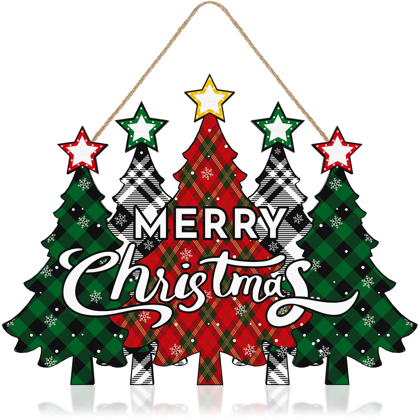Wooden Merry Christmas Door Sign,Christmas Tree Door Wreath for Front Sign Wall Signs,Decoration Farmhouse Hanging Plaque,Hanging for Home Wall Decor Party(Red)
