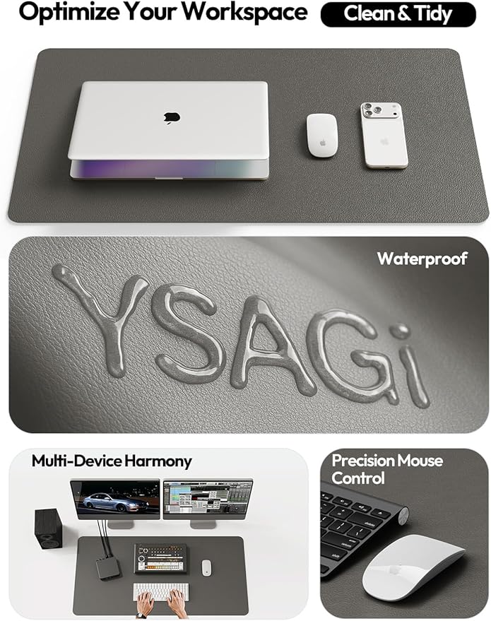 YSAGi Leather Desk Protector, Office Mat, Large Mouse Mat, Non-Slip PU Leather Blotter, Laptop Desk Mat, Waterproof Writing Pad for Office and Home(Dark Grey, 40" x 24")