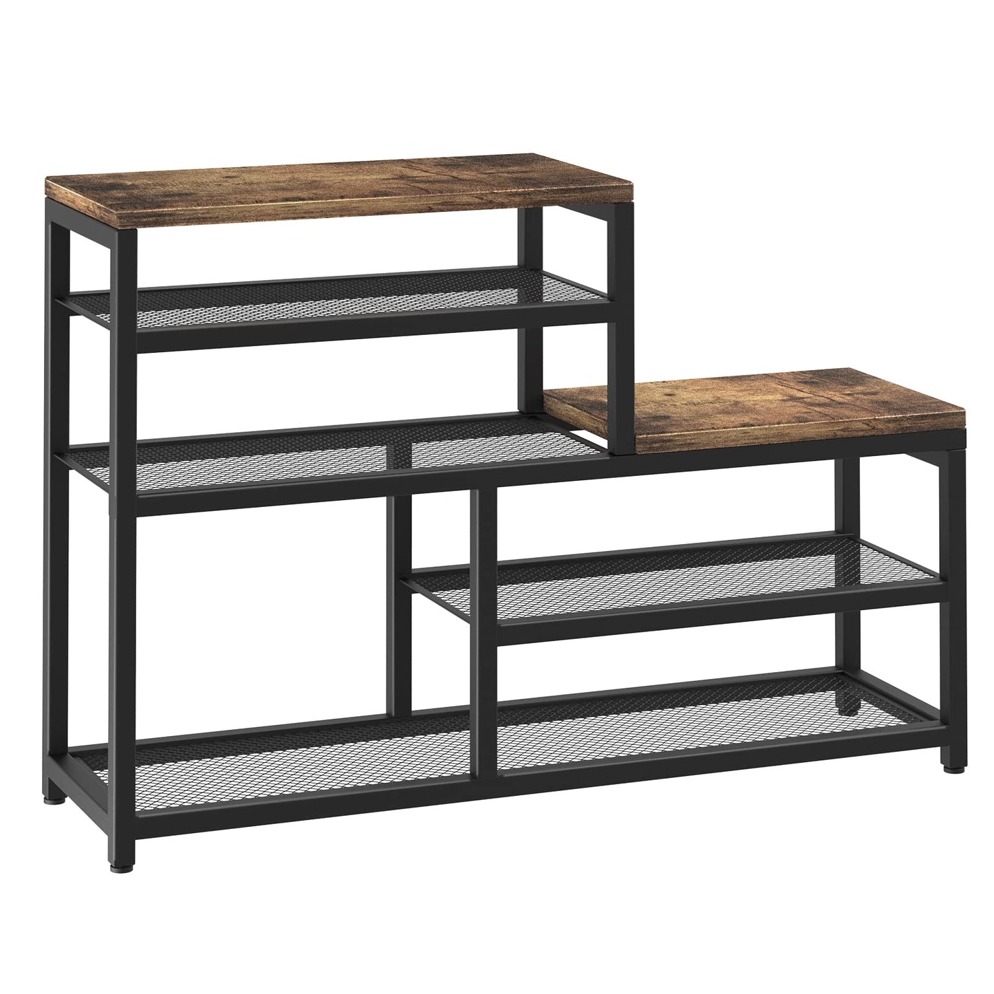 Katrawu Shoe Rack Bench Shoe Storage Organizer with Seat, 5-Tier Industrial Free Standing Shoe Rack for Entryway, Narrow Shoe Rack Organizer Shelves for High Heels, Entryways, Hallways, Closets,Brown
