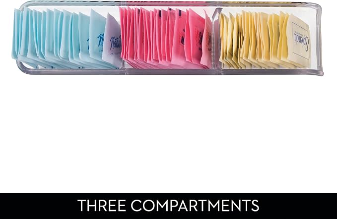 iDesign Plastic Packet and Tea Bag Organizer - Kitchen Storage Containers for Sugar, Salt, Pepper, Sweeteners, Tea Bags, Spices, The Linus Collection - 2.25" x 9" x 2", Clear